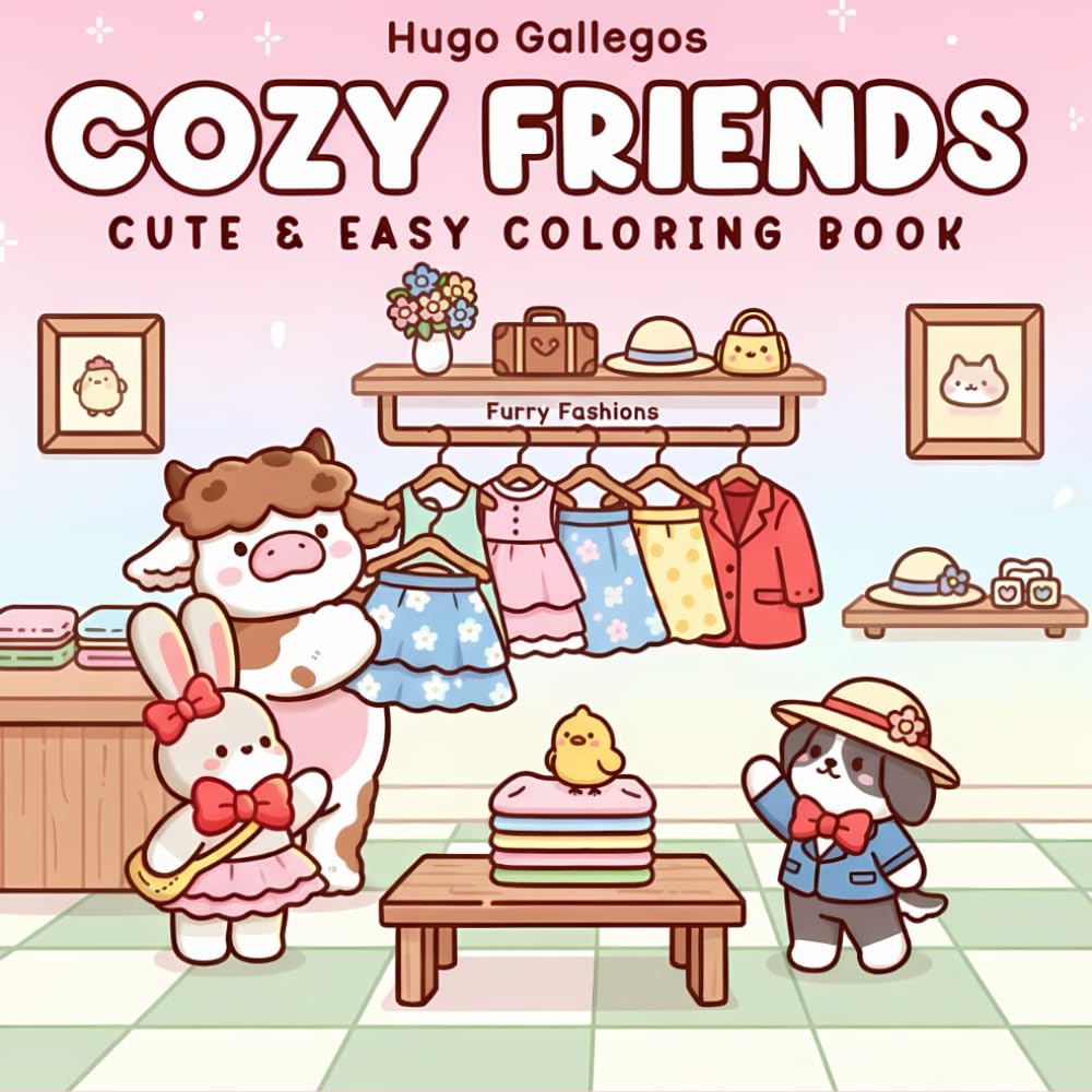Cozy Friends: Cute & Easy Coloring Book: An Adorable Collection of Fluffy Animals, Fashionable Outfits, and Relaxing Daily Life Scenes for Kids, Teens