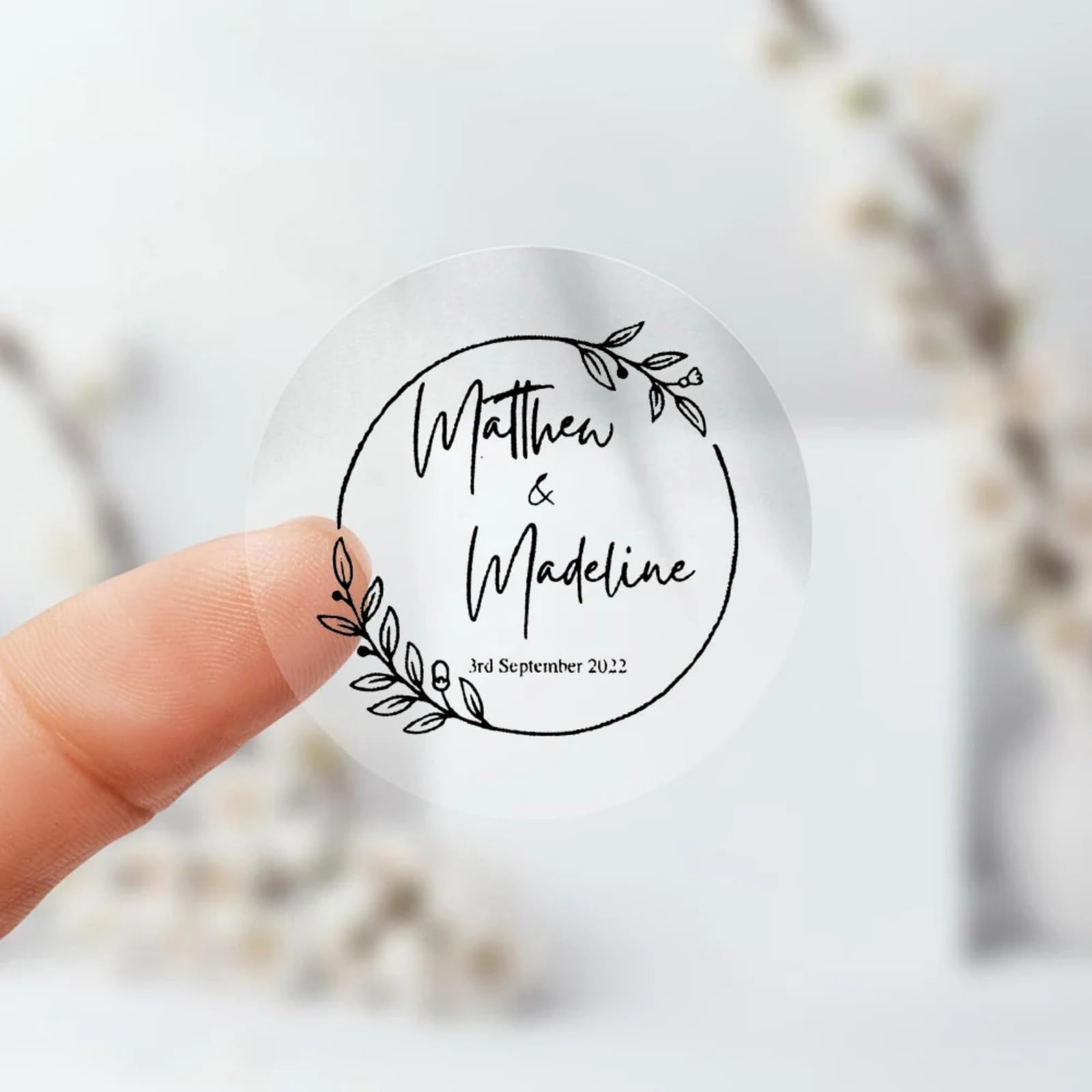 100pcs Custom Round Transparent Stickers for Wedding Party Guest Gift Stickers Invitations Thank You Card Envelope Label Stickers for Jars, Cups, Bottles,Personalized Stickers for Favors (3cm,C)