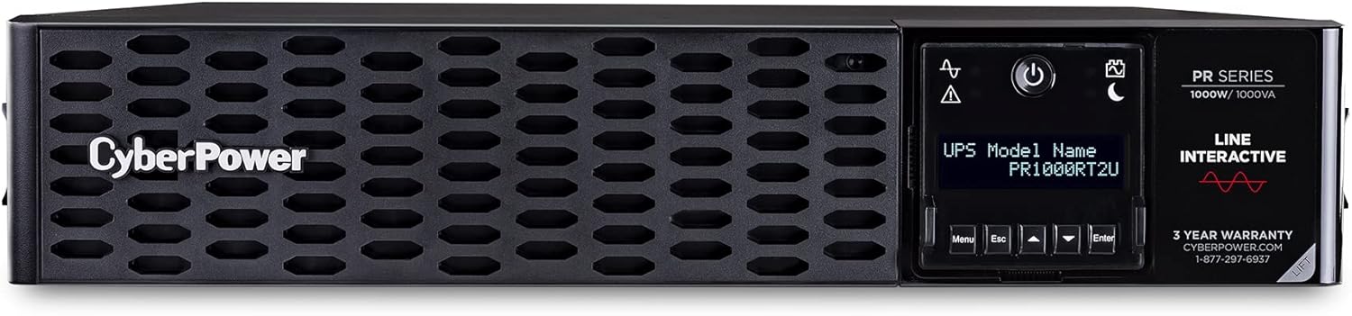 CyberPower PR750RT2U Smart App Sinewave UPS System, 750VA/750W, 8 Outlets, 2U Rack/Tower, AVR