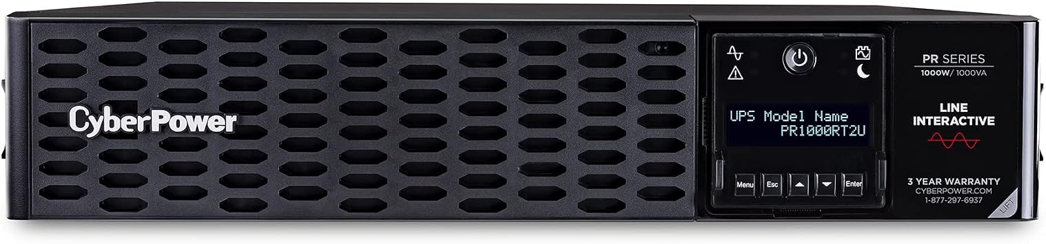CyberPower PR1000RT2UN Smart App Sinewave UPS System, 1000VA/1000W, 8 Outlets, 2U Rack/Tower, AVR, RMCARD205 Pre-Installed