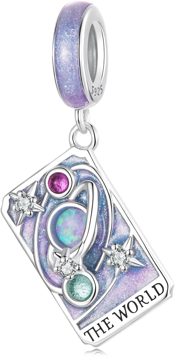 Tarot Card —The World Charm, Genuine 925 Sterling Silver Charm, Compatible with Pandora Bracelet, Gift Box Packaging