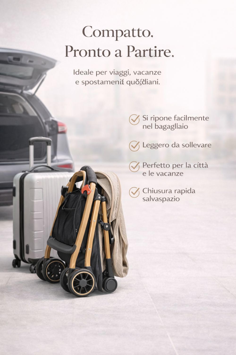 Passeggino Leggero Pieghevole 0-36 Mesi – Chiusura a Una Mano, Schienale Reclinabile, Cintura 5 Punti, Barra Removibile, Cappottina Imbottita, Compatto da Viaggio fino a 20 kg – 4 Co