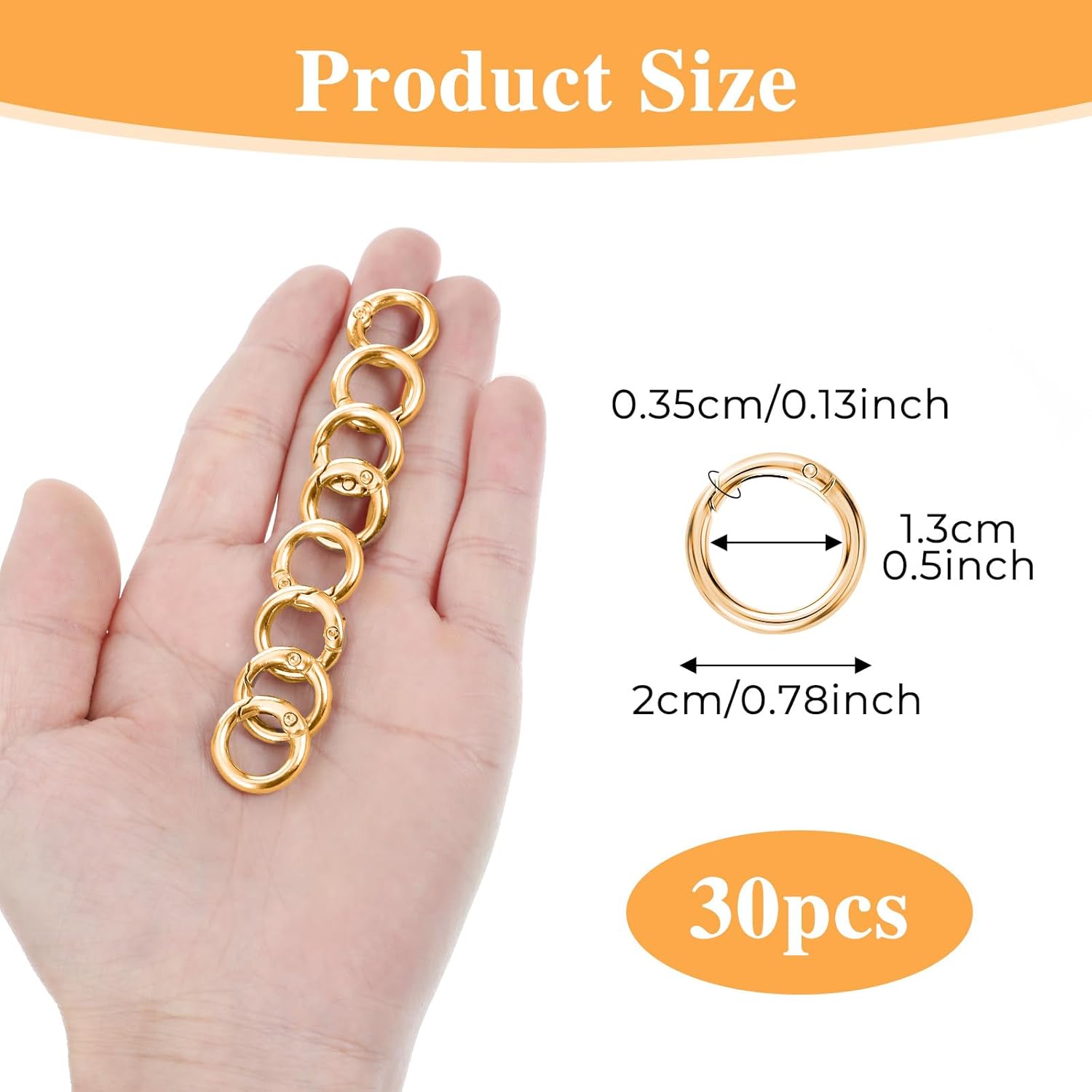 30pcs Trigger Spring O Rings, Round Metal Key Rings Clasps, for Keys, Small Carabiner Clip Snap for Buckle, Bags, Purses, Dog Tags, Lanyard Keychain Charm (13mm Gold) - Image 2