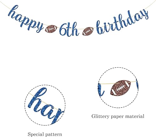 Miniatura 3 de Cartel de fútbol americano de feliz 6 cumpleaños, decoraciones de cumpleaños con temática de fútbol deportivo, suministros para fiesta de cumpleaños