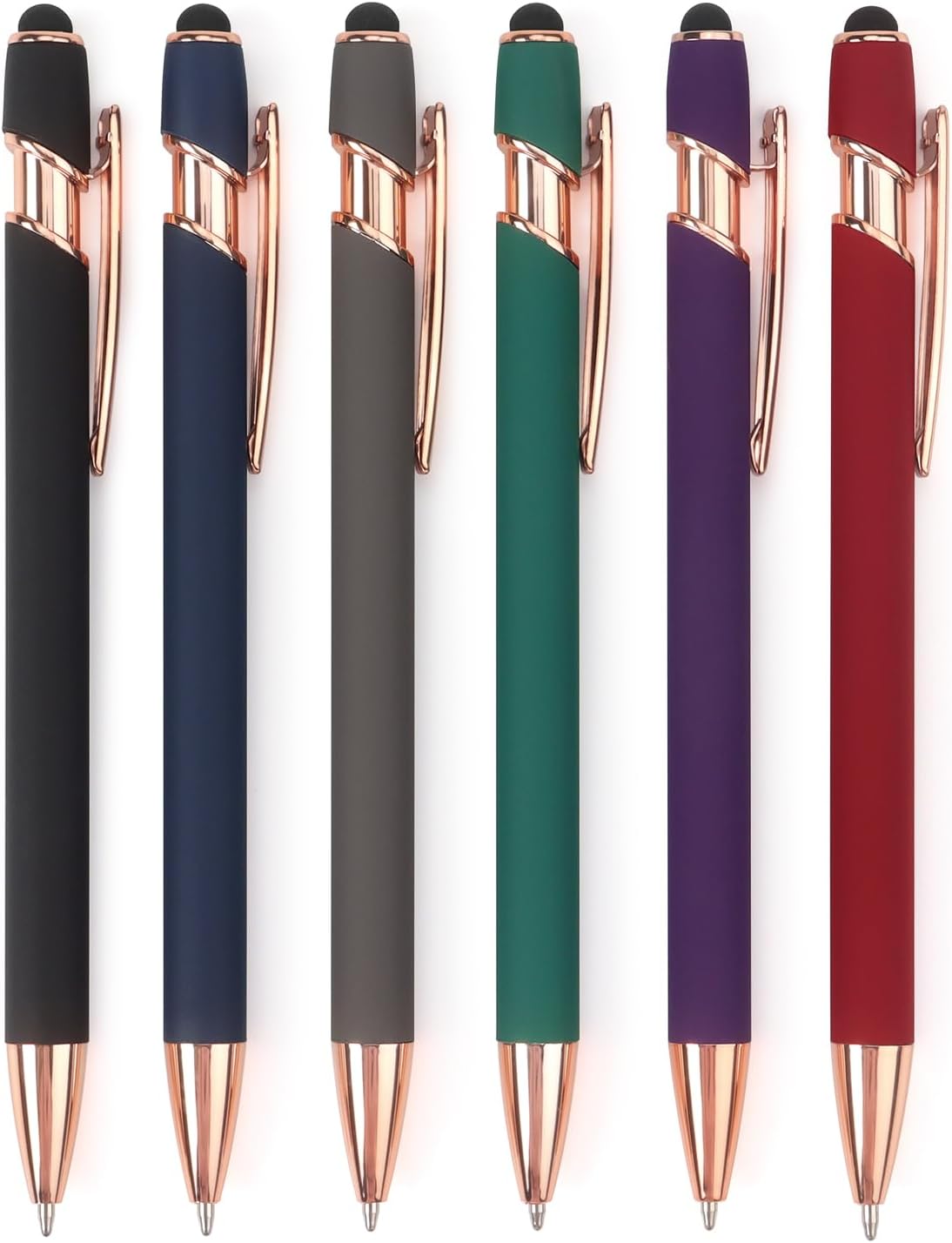 Bribobo 6 Pack Ballpoint Pen 2-in-1 Stylus Retractable Ballpoint Pen with Stylus tip, Metal Stylus Pen for Touch Screens, 1.0 mm Black Ink, 6 Different Color