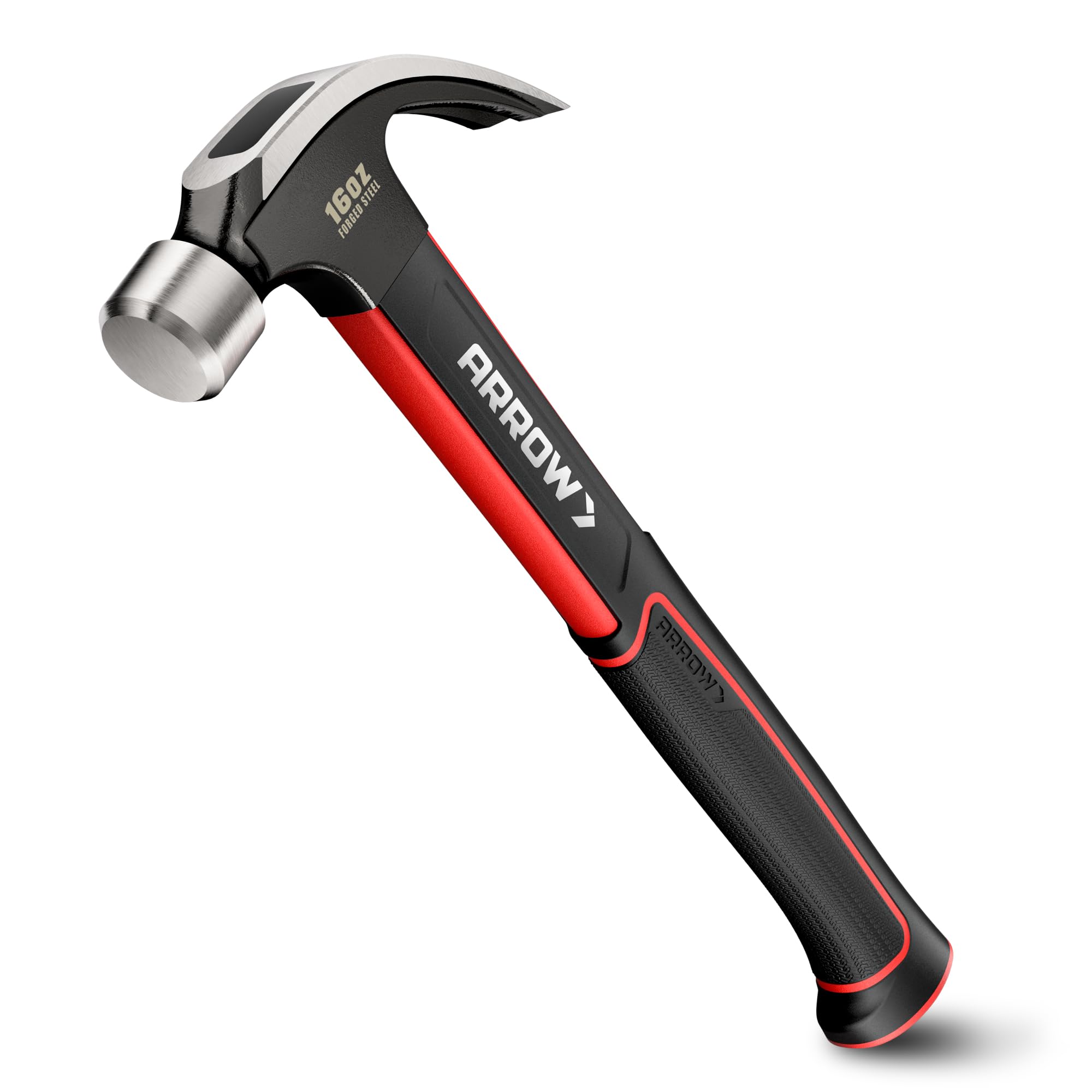 ARROW 16oz Claw Hammer with Shock-Absorbing Fiberglass Handle, Smooth Face and Forged Steel Head, Curved Claw Hammer for Carpentry and General Purpose