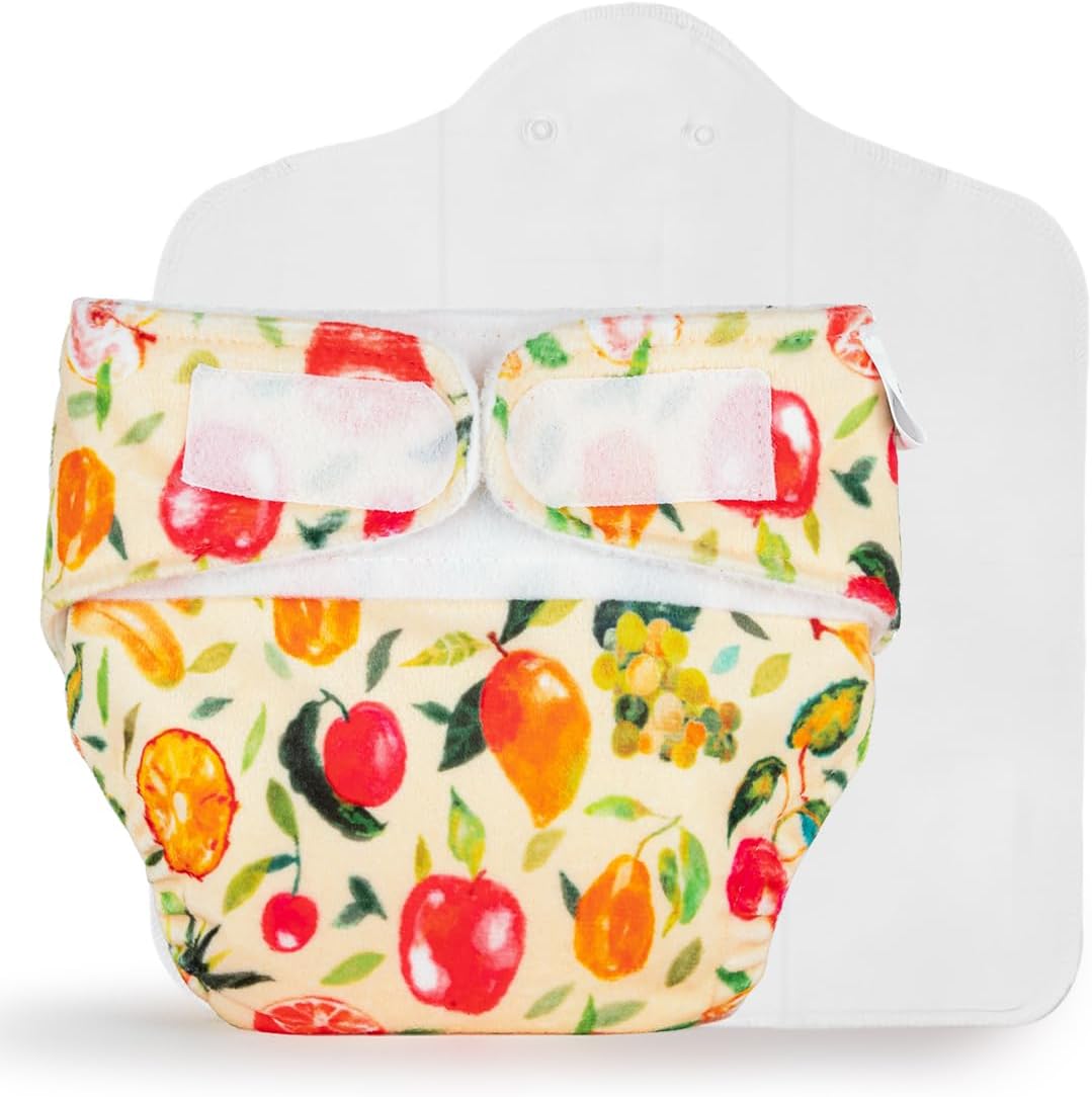 Newborn UNO Pack of 2 (1 Shell+1 Insert) - Washable & Reusable waterproof Adjustable cloth diaper for babies-diaper with Prefold style Pad (Fruit Burst)