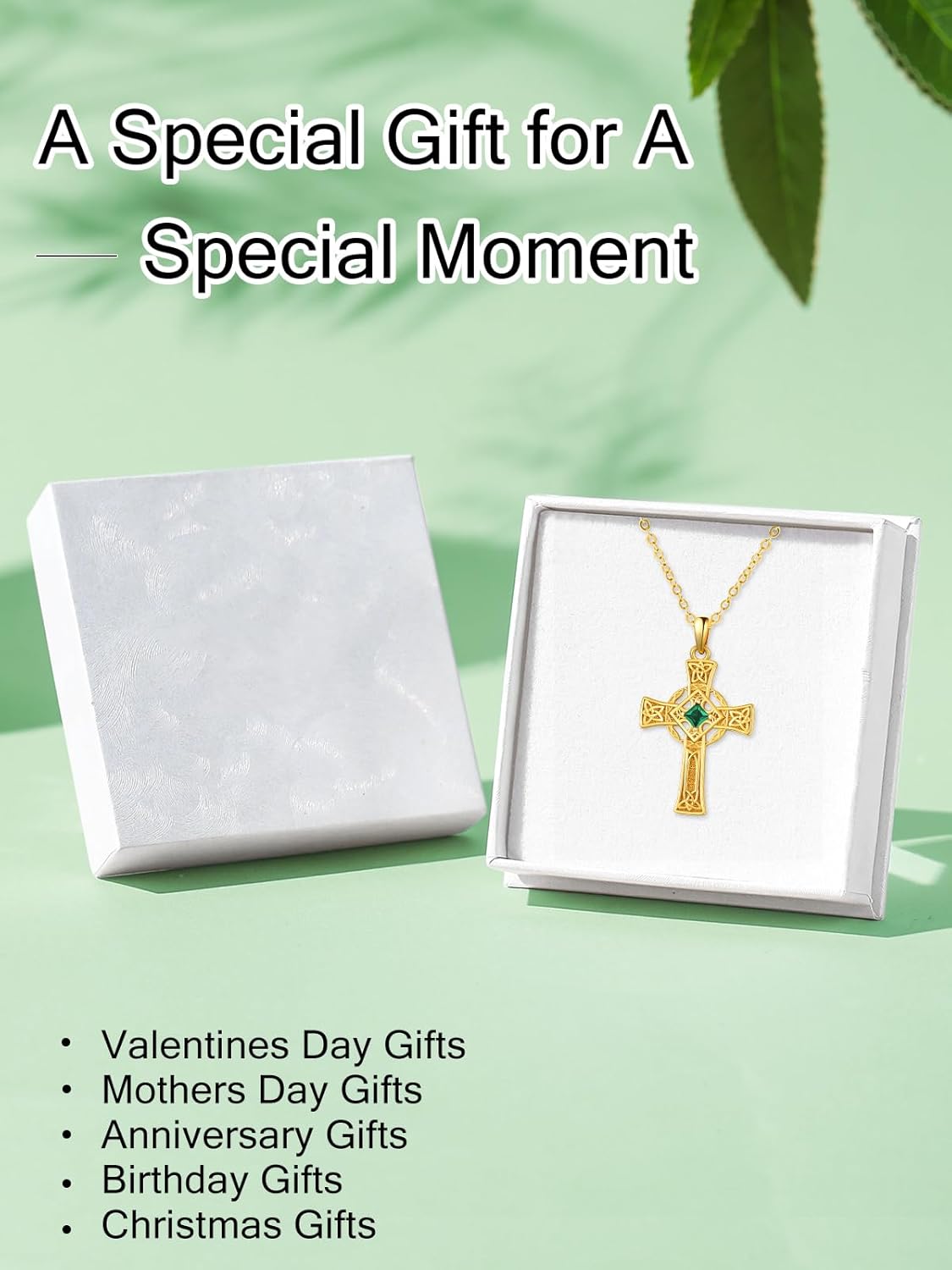 Valentine's Day Irish Jewelry Celtic Cross Necklaces for Women Anniversary Birthday Gift Protection Christian Cross with Square Birthstone - Image 7