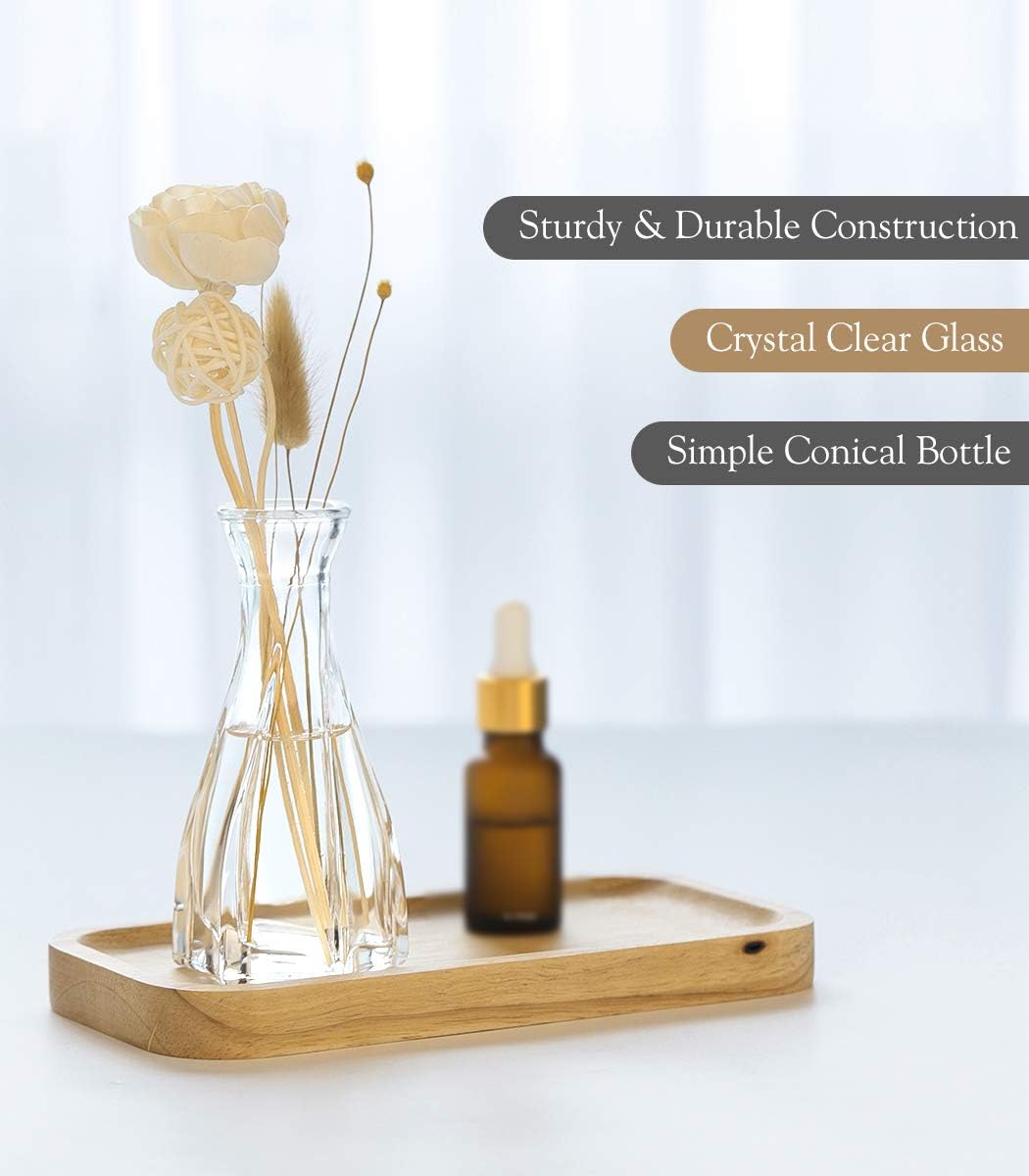 Lewondr Glass Diffuser Bottles, 4PCS 5.9" High 150ml 5.1fl oz Fragrance Diffuser Bottles Aroma Bottles Conical Diffusers Container Vase for Reed Replacement Aromatherapy DIY Home Use - Clear