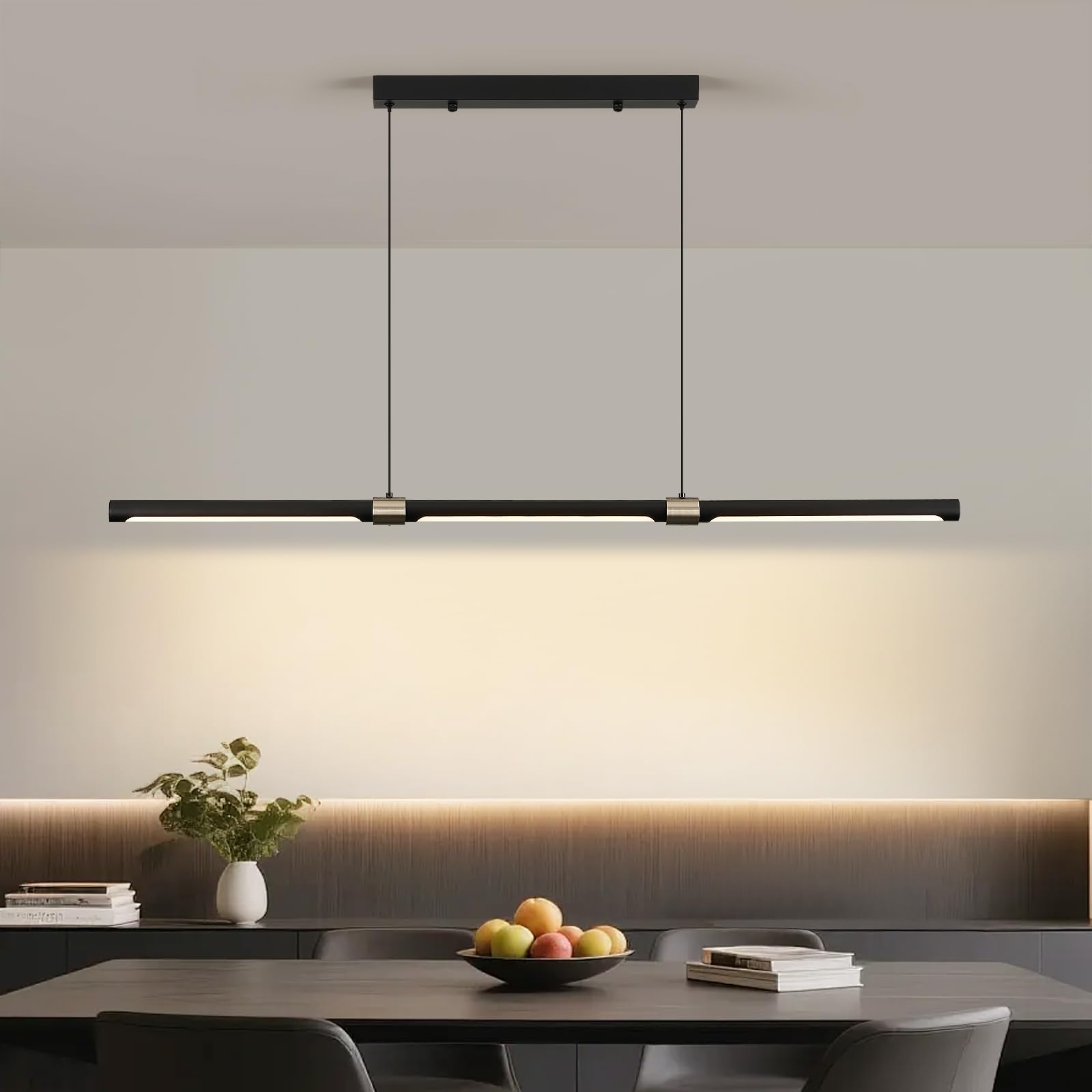 Esstisch Pendelleuchte Schwarz, 100cm 35W Led Hängeleuchte Mit Fernbedienung Dimmbar, Hängelampe Linear Design Hängend Esszimmerlampe Höhenverstellbar (100cm)