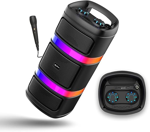 pTron Fusion Quad 40W Bluetooth Karaoke Party Speaker with 3M Wired Mic & Vivid RGB Lights, 6H Playtime, Mic Volume Control, 5 Equalizer Settings,…