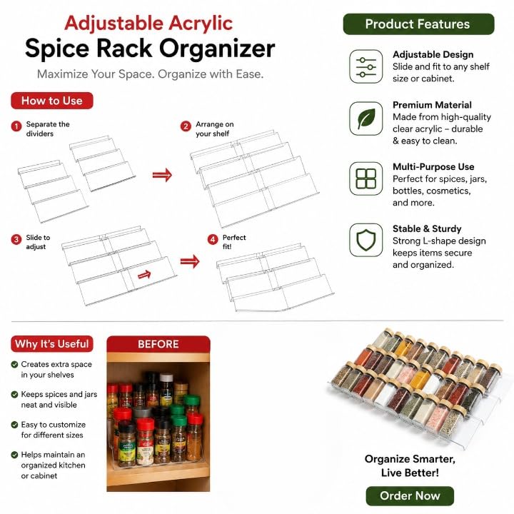 Image of Parikshit Sublimation Acyrlic 6 Pcs Spice Rack Drawer Organizer Holder for Kitchen (6)