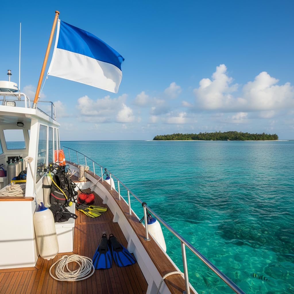 Dive Boat Alpha Flag Lekkie Nurkowanie Niebiesko-białe Flagi 70x60cm Poliestrowa Flaga Nurka z Jasnymi Kolorami do Nurkowania Pod Wodą