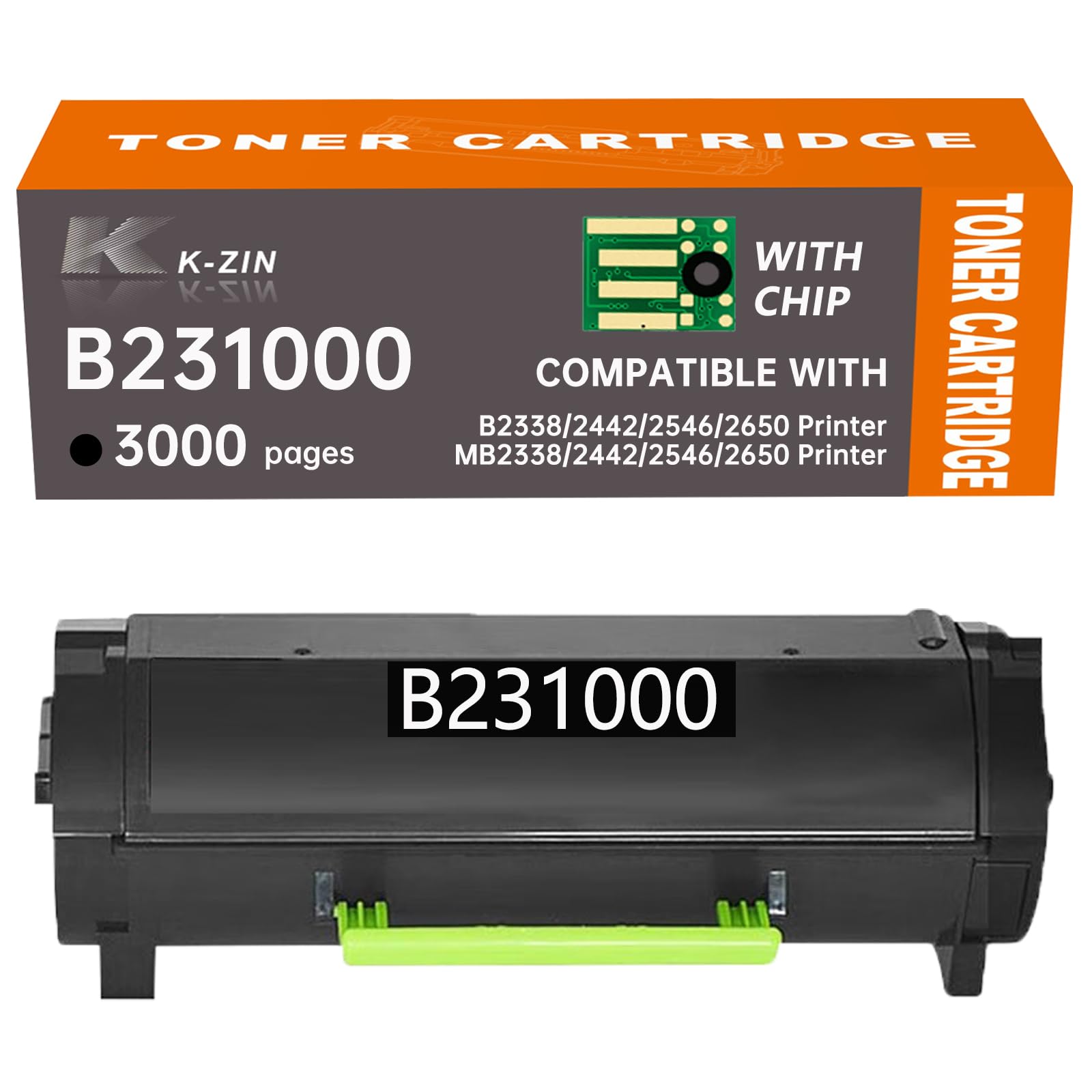 K-ZIN B231000 Black Toner Cartridge 3000 Pages Compatible with Lexmark B2338/B2442/B2546/MB2442/MB2546 Printers Replacements for B231000 B241H00 -