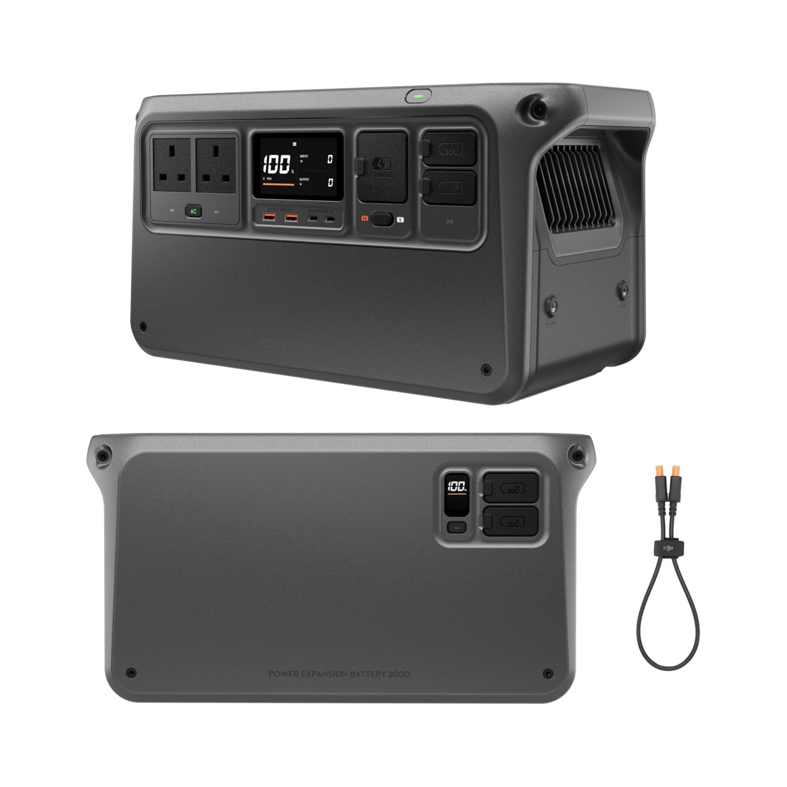 DJI Power 1000 V2 Portable Power Station, Expansion Battery 2000, 1024Wh LFP Battery, 2600W Stable Output, Expandable to 11,264Wh, Home Backup, RV, Off-Grid, Outdoor, Easy Transport