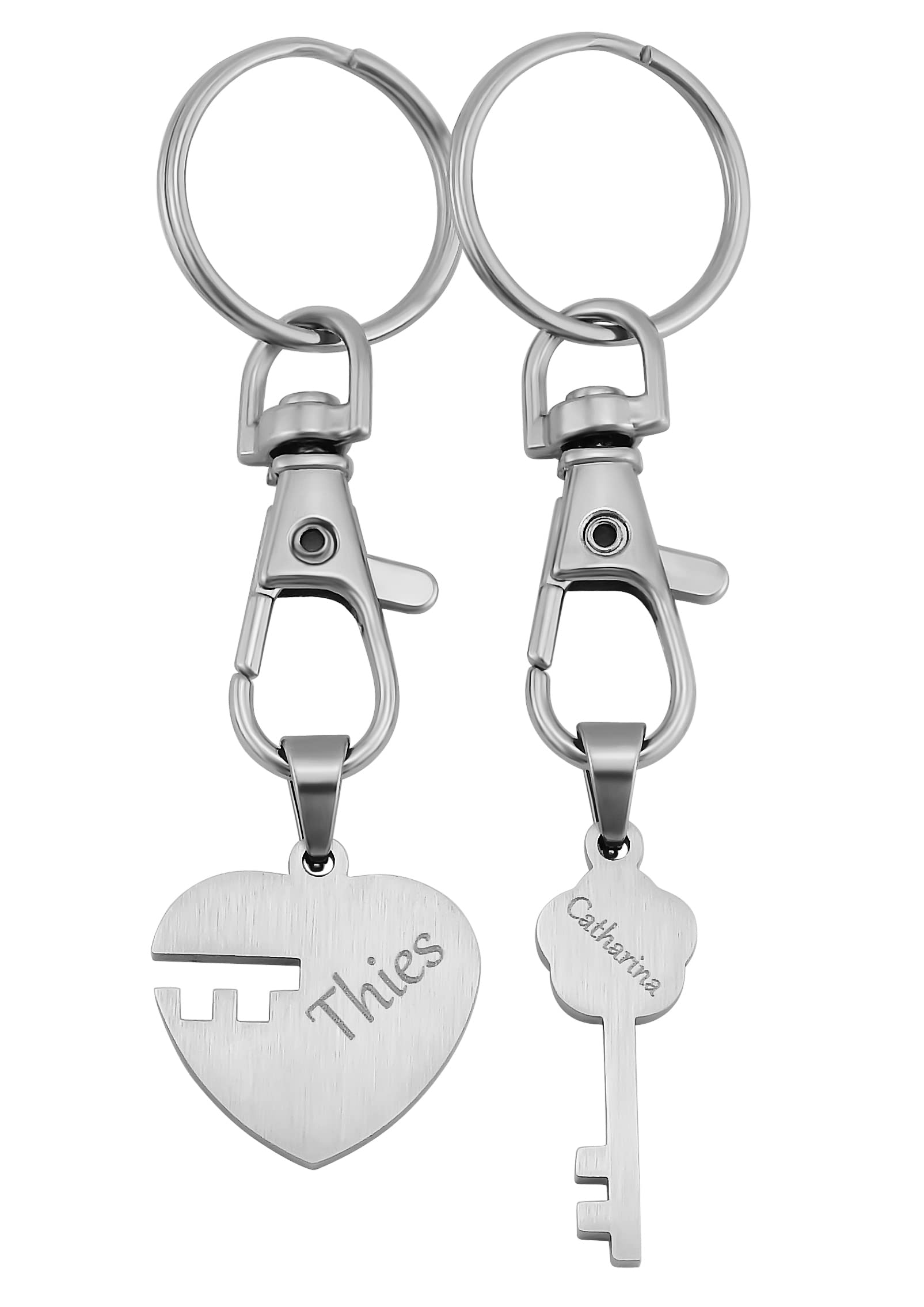 Schlüsselanhänger personalisiert 2 Stück Schlüssel und Schloss | Schlüsselanhänger mit Gravur Set Edelstahl Silber | personalisierte Schlüsselanhänger für Paare Freund Freundin Partner