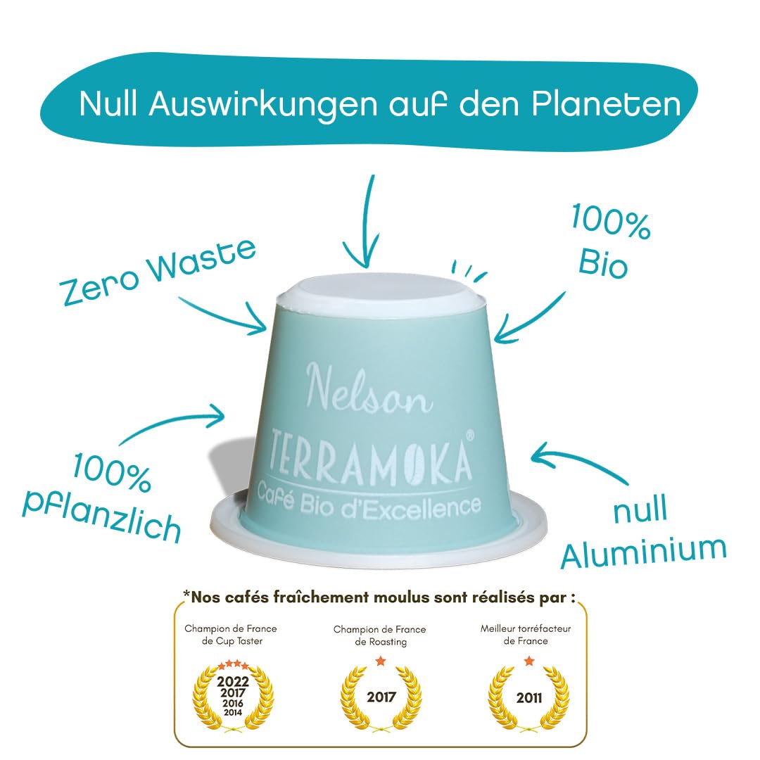 TERRAMOKA - Exzellenter entkoffeinierter Bio-Kaffee - 100% reiner Arabica aus Peru - Original und elegant - 60 Kapseln Kompatibel Zero Waste - Mister Nelson - Frankreich
