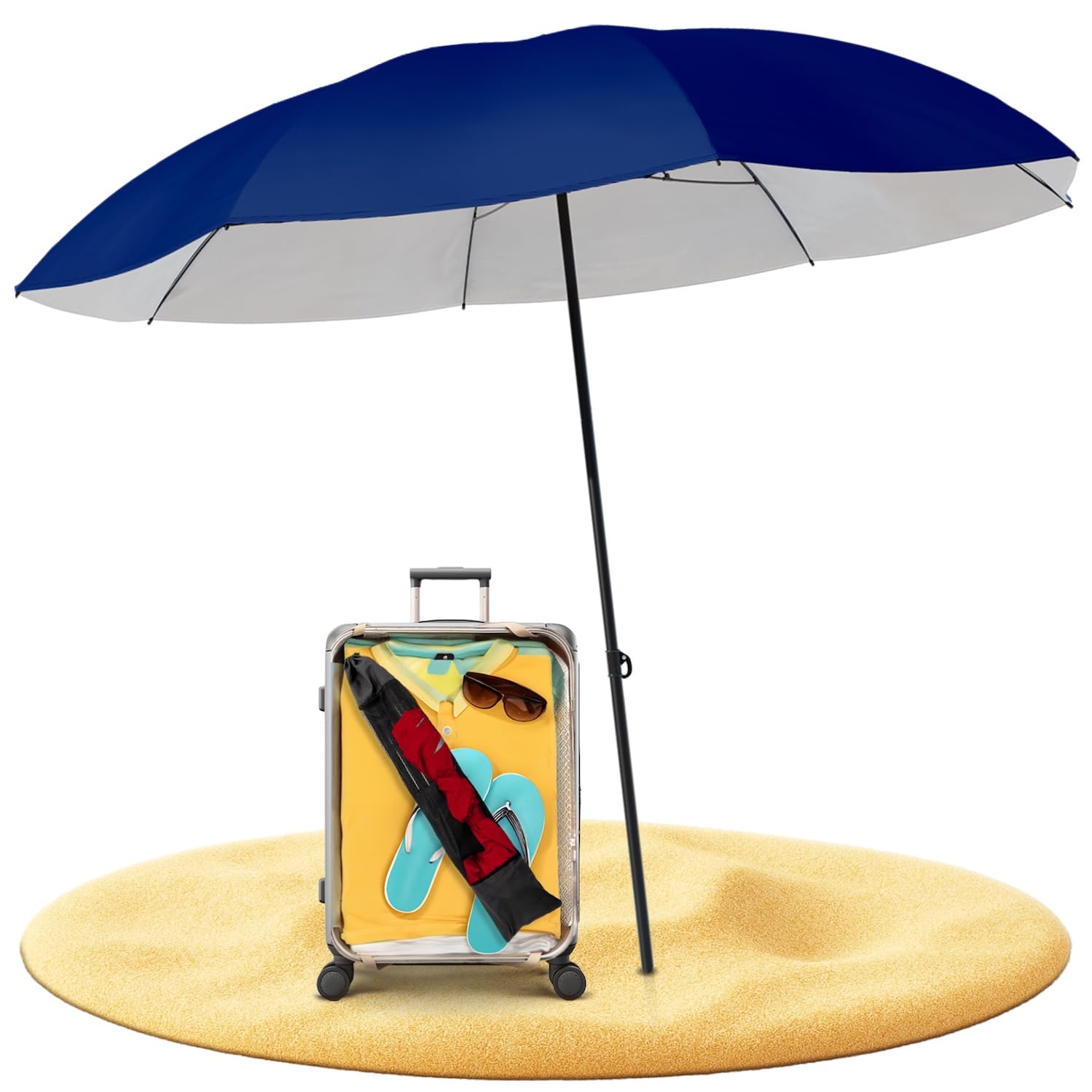 STYNGARD Reise Sonnenschirm mit UV Schutz 50+ [155 cm ⌀] - Strandschirm Sonnenschirm Strand mit Abspannleinen Modell NIZZA