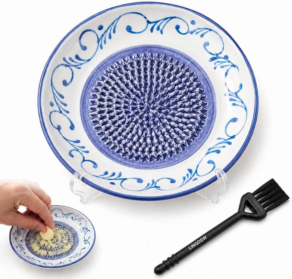 Ceramic Garlic Grater Plate, Multi‑Purpose Ceramic Grating Plate with Ridges, Garlic Ginger Tomato Grater Dish, Durable Kitchen Tool for Nutmeg, fruit, Hard Cheese & Herb Grinding