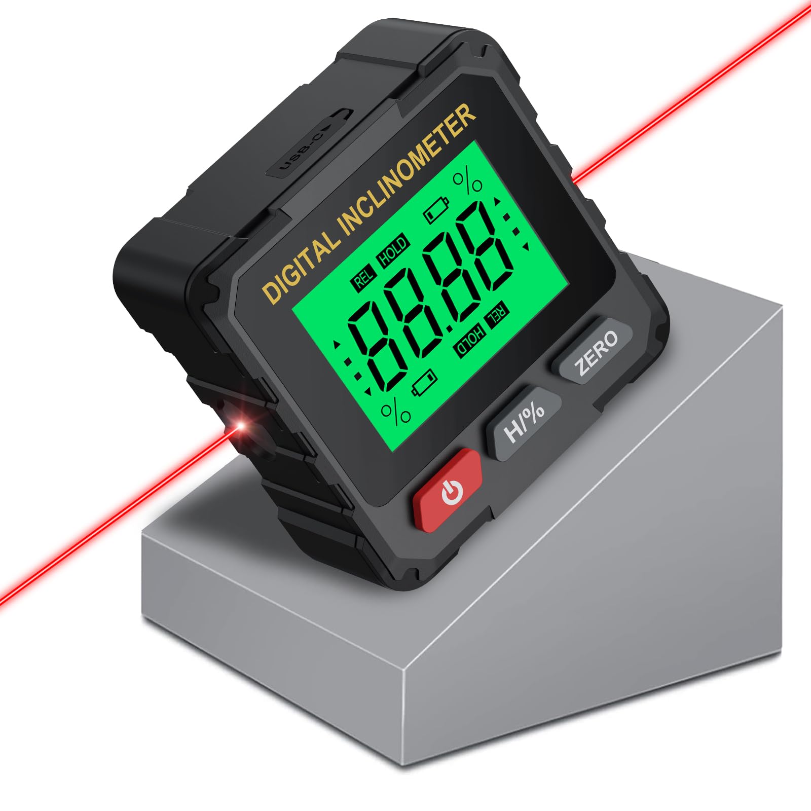 LCD Digital Angle Finder with Dual Lasers, Magnetic Angle Gauge 4×90° Measurement Rechargeable Inclinometer Level Craftsman's Precision Measurement Tool for DIY Woodworking and Construction Decoration
