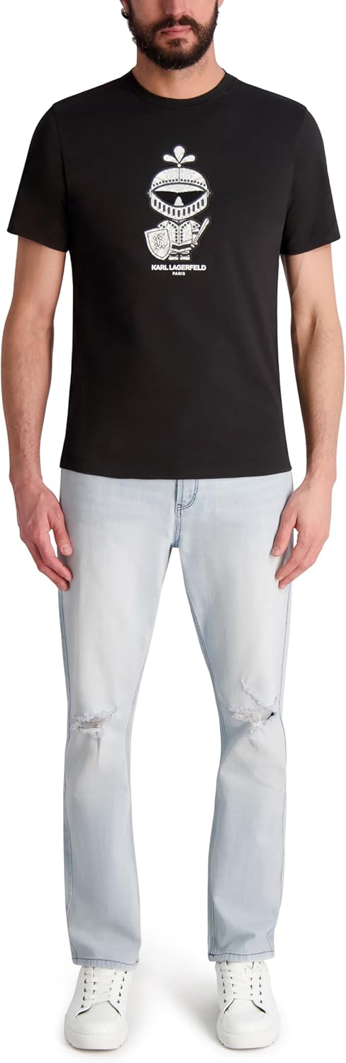 KARL LAGERFELD Mens Short Sleeve Knight Crewneck Graphic Design T-Shirt - Image 2