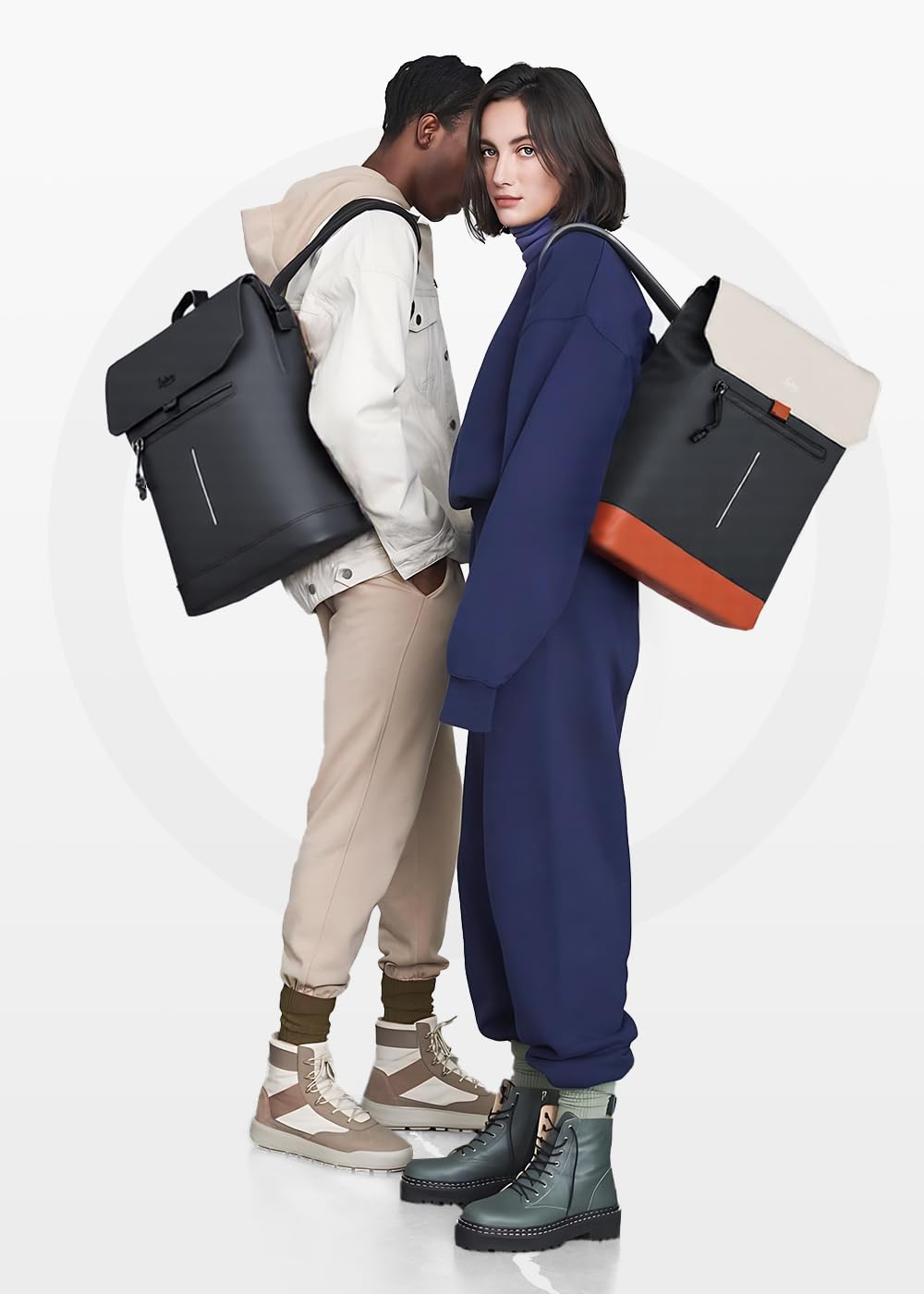 Mochila Portatil Mujer 15.6 Pulgadas -Moda Casual Para Trabajo y Universidad,Mochilas Impermeable para Ordenador Portatil con DiseñO Moderno,Ideal para Viajes, Oficina y Colegio-Beige Negro