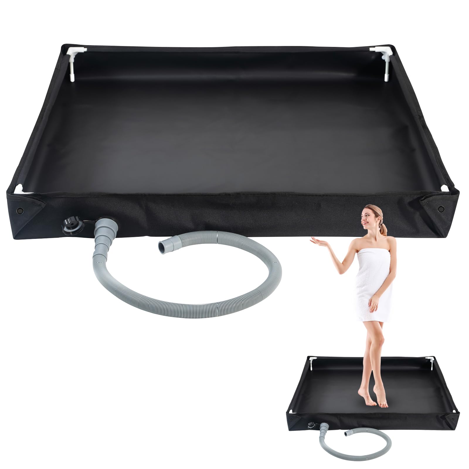 Bohrma Portable Shower Tray, 2-in-1 Foldable Camping Shower Base, Portable Shower Tray, Mobile with Drain Pipe, Foldable Shower Base, Portable, 80 x 80 x 10 cm, Durable Oxford Waterproof Tent Awning