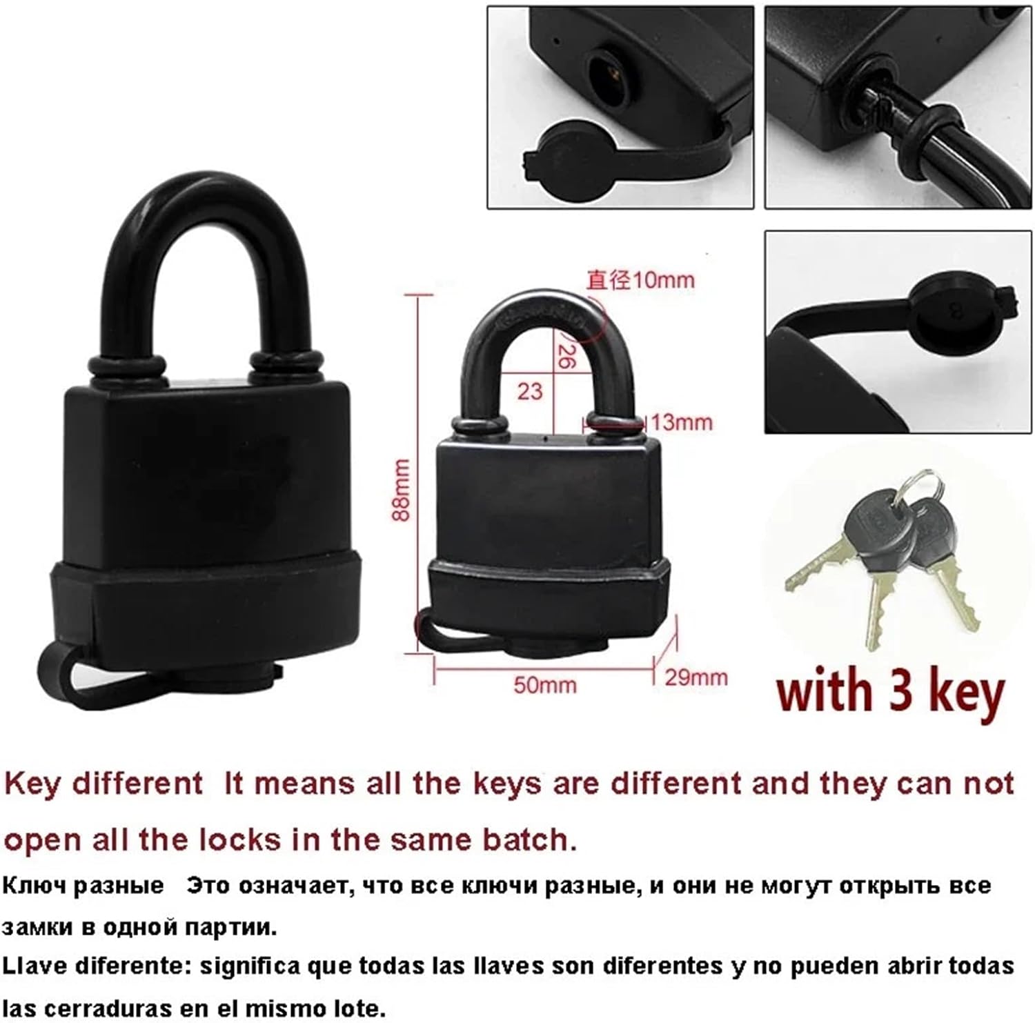 Padlock Key Lock for Outdoor Gate Door Equipment Cabinet Boat Yacht DIY Hardware Rarelock MS425 1(50mm Key Different)