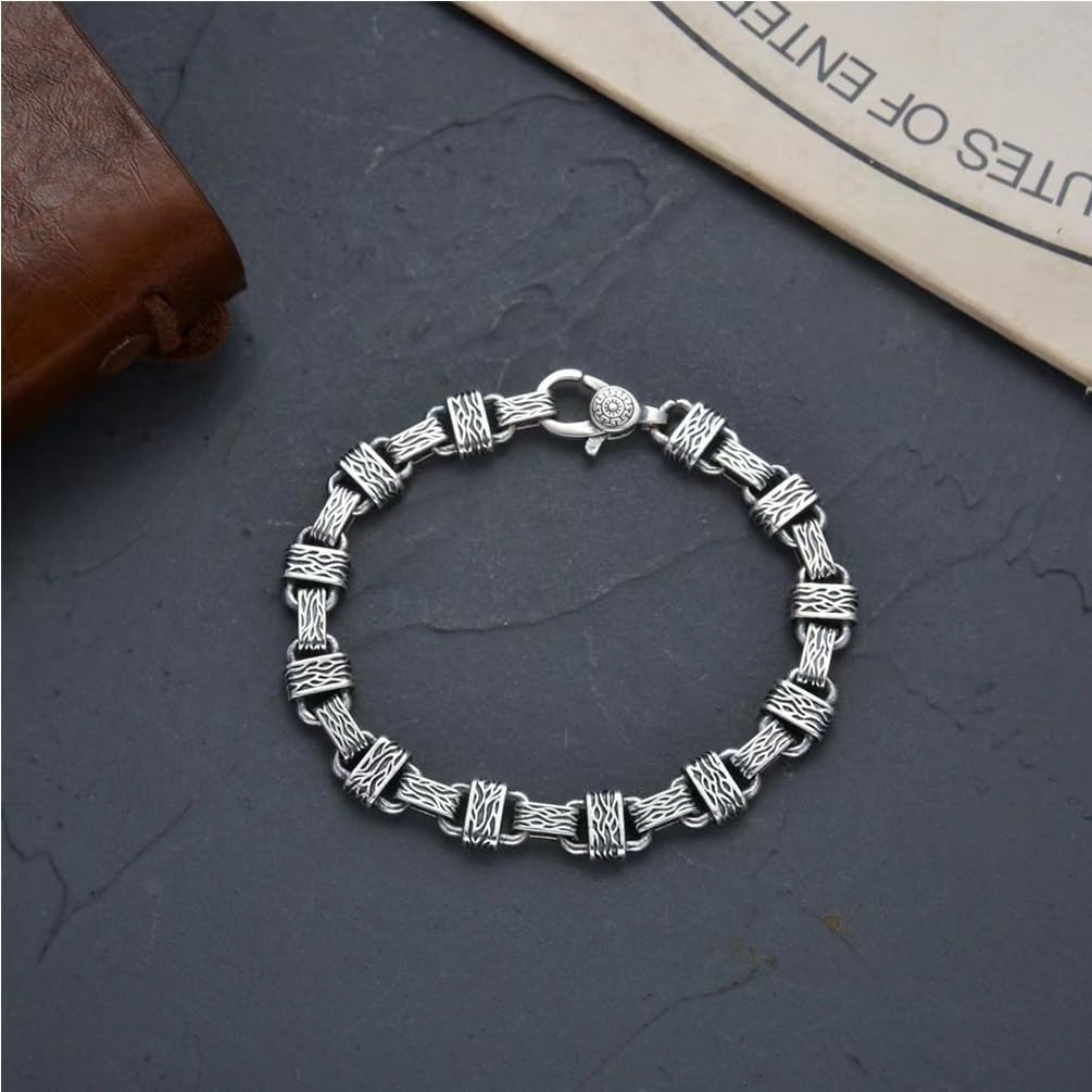 Retro Men’s Link Bracelet Handmade Titanium Stainless Steel Masculine Bracelet Chain for Males, 22cm (8.66 inch)