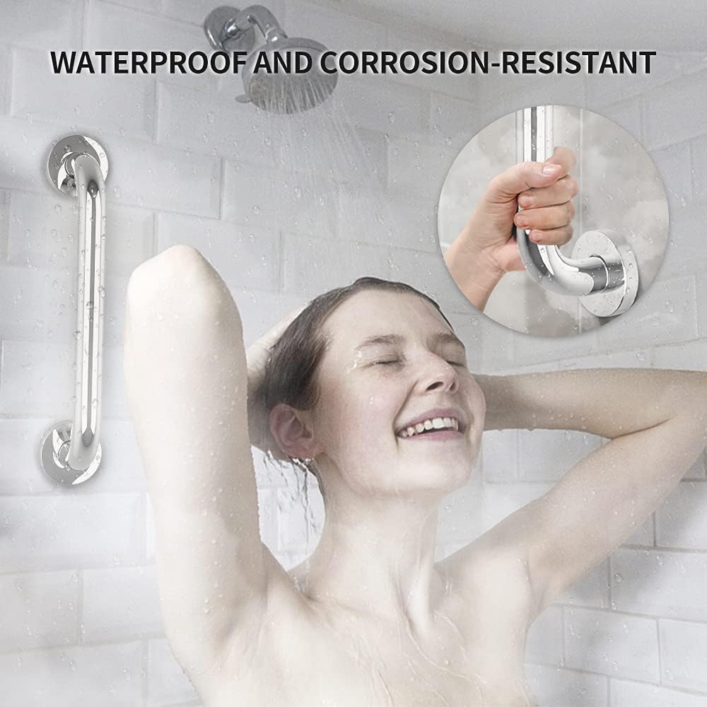 GOANDO 2 Pack Grab Bars for Bathroom Shower Handle 12 Inch Shower Grab Bar Shower Balance Bar Stainless Steel Handicap Grab Bars Pregnant Woman Elderly Injury Senior Assist Bath Handle
