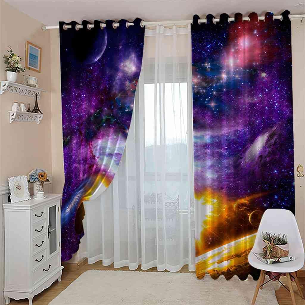 Modern Blackout Curtains with Eyelet 3D Printed Thermal Insulated Window Treatments Purple Starry Milky Way Living Room Bedroom Window Drapes 2 Panel Set 72" X 108" (2XW55"xL96")