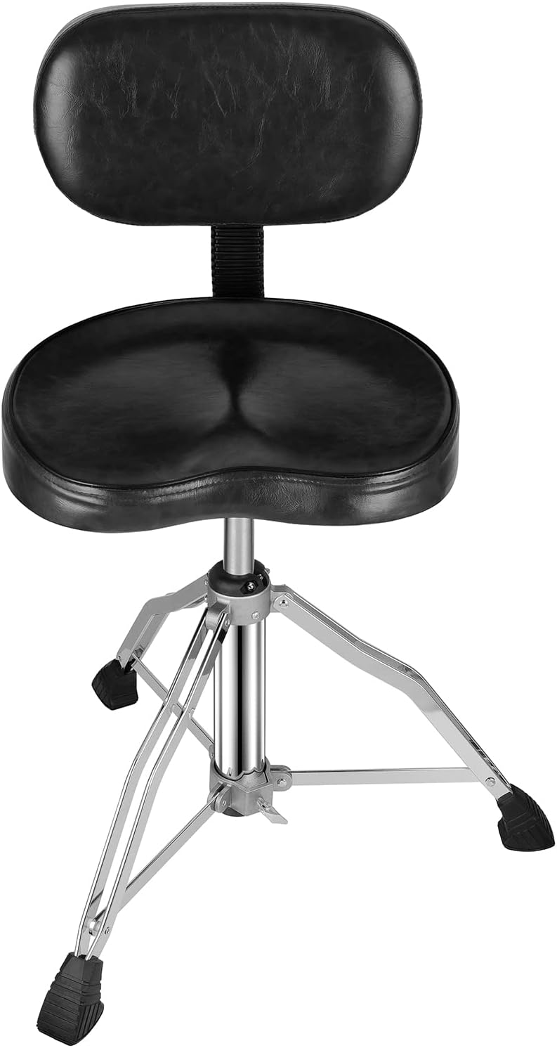 CHACHAZO Drum Throne with Backrest, Drum Chair with Back Upgraded Swivel Drum Throne, Height Adjustable Stable & Comfortable Drum Stool for Drummers,Keyboard,Guitar Players,Black