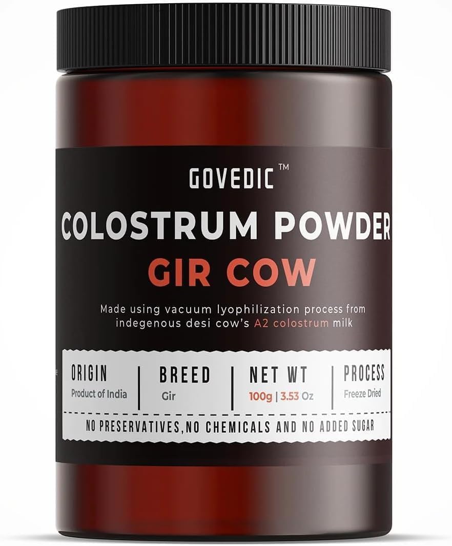 - Gir A2 Cow Colostrum Powder Over 40% IgG, Grass Fed, Gut Health, Bloating Immunity Skin & Hair, Muscle Recovery, Concentrated 100gms Powder (Unflavored | 50 Servings)