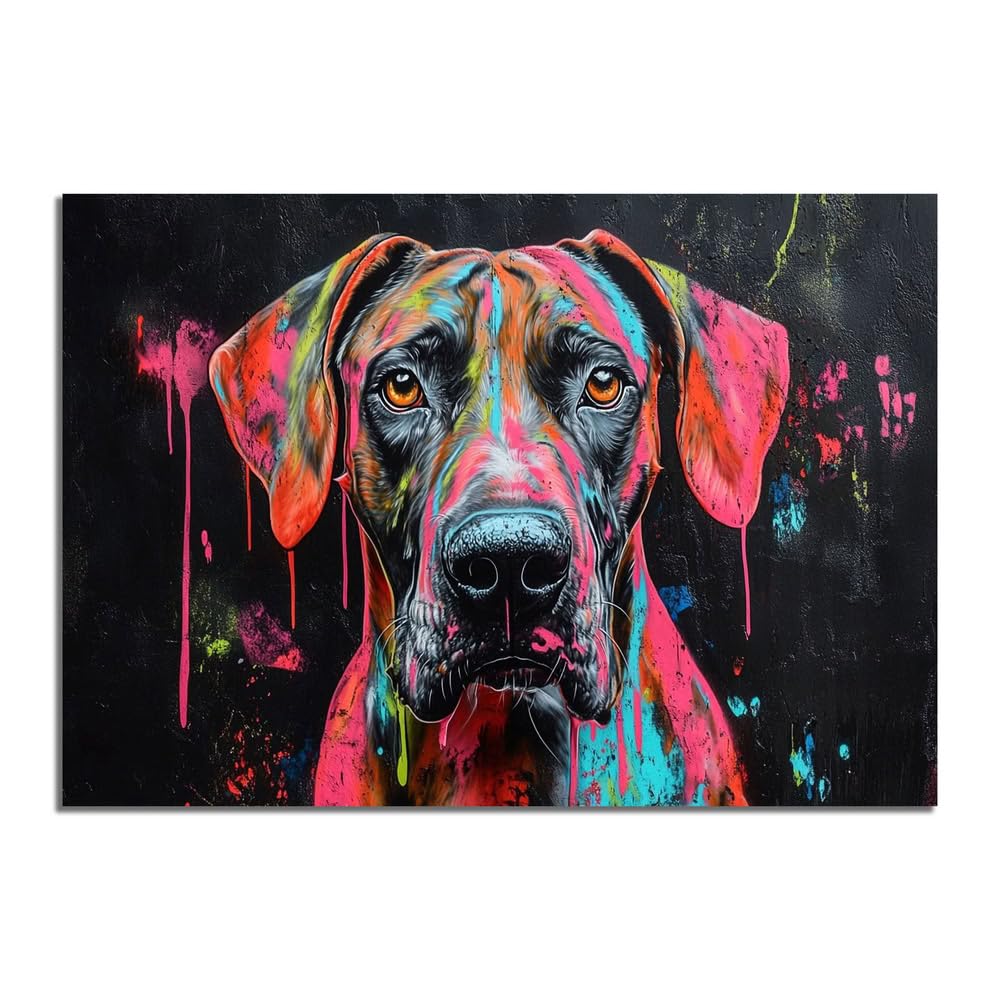 TERUEA Creature Print, Animal Canvas Wall Art, Hunting Pictures, Graffiti Dog (Black)-70x100cm Unframed