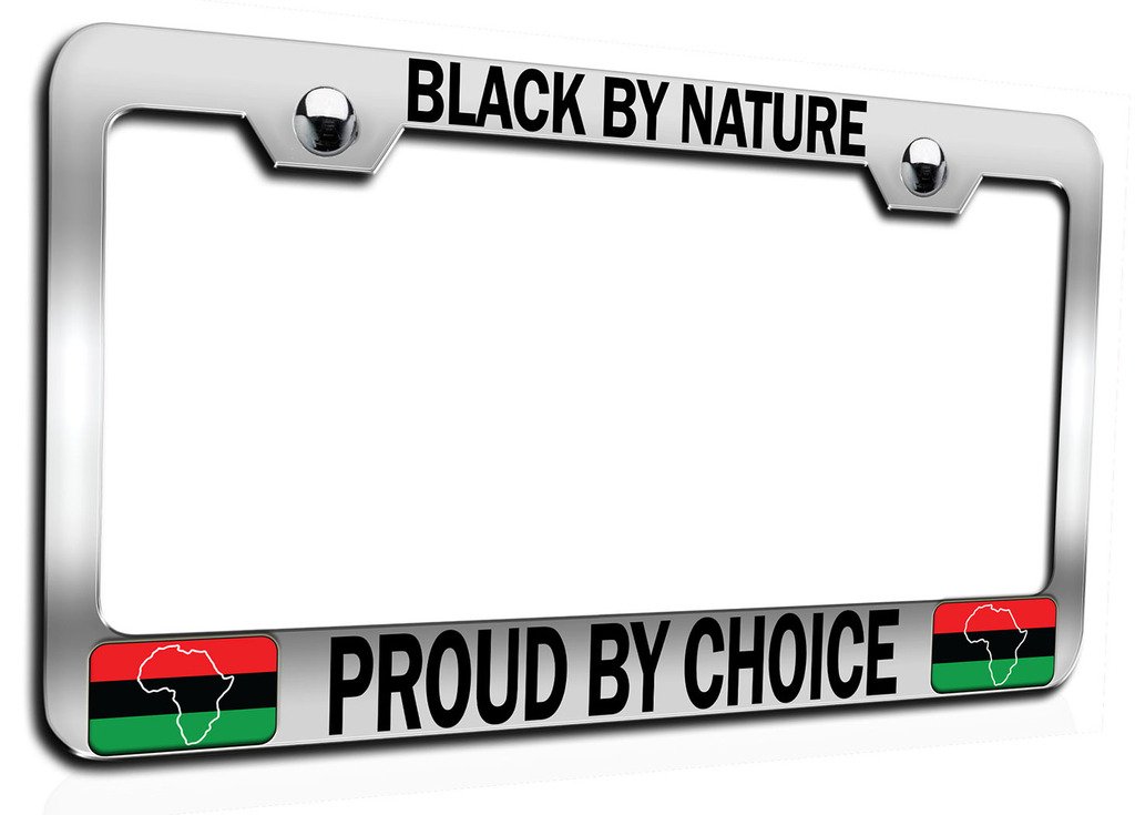 Makoroni - Black by Nature Proud by Choice Africa Afro American Ch Steel Auto SUV License Plate Frame, License Tag Holder