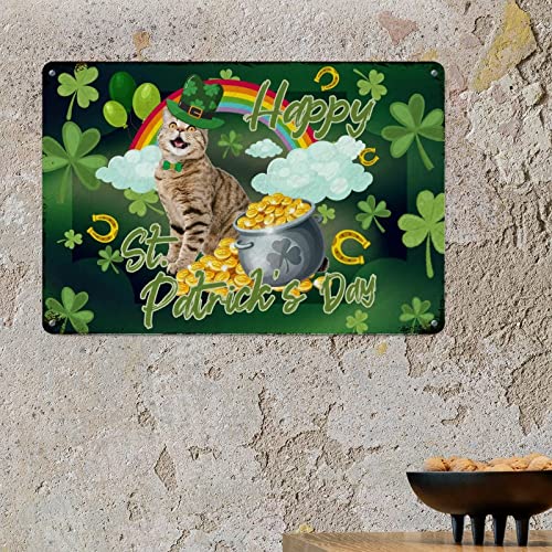 Plaque en métal Saint-Patrick déco chat pour intérieur festif