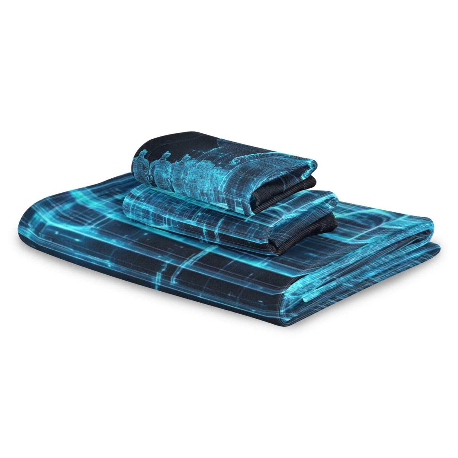 Set di 3 asciugamani per il viso ad asciugatura rapida con fiamme blu spaventose, 1 asciugamano da bagno, 1 asciugamano per le mani, 1 panno per la casa, cucina e famiglia