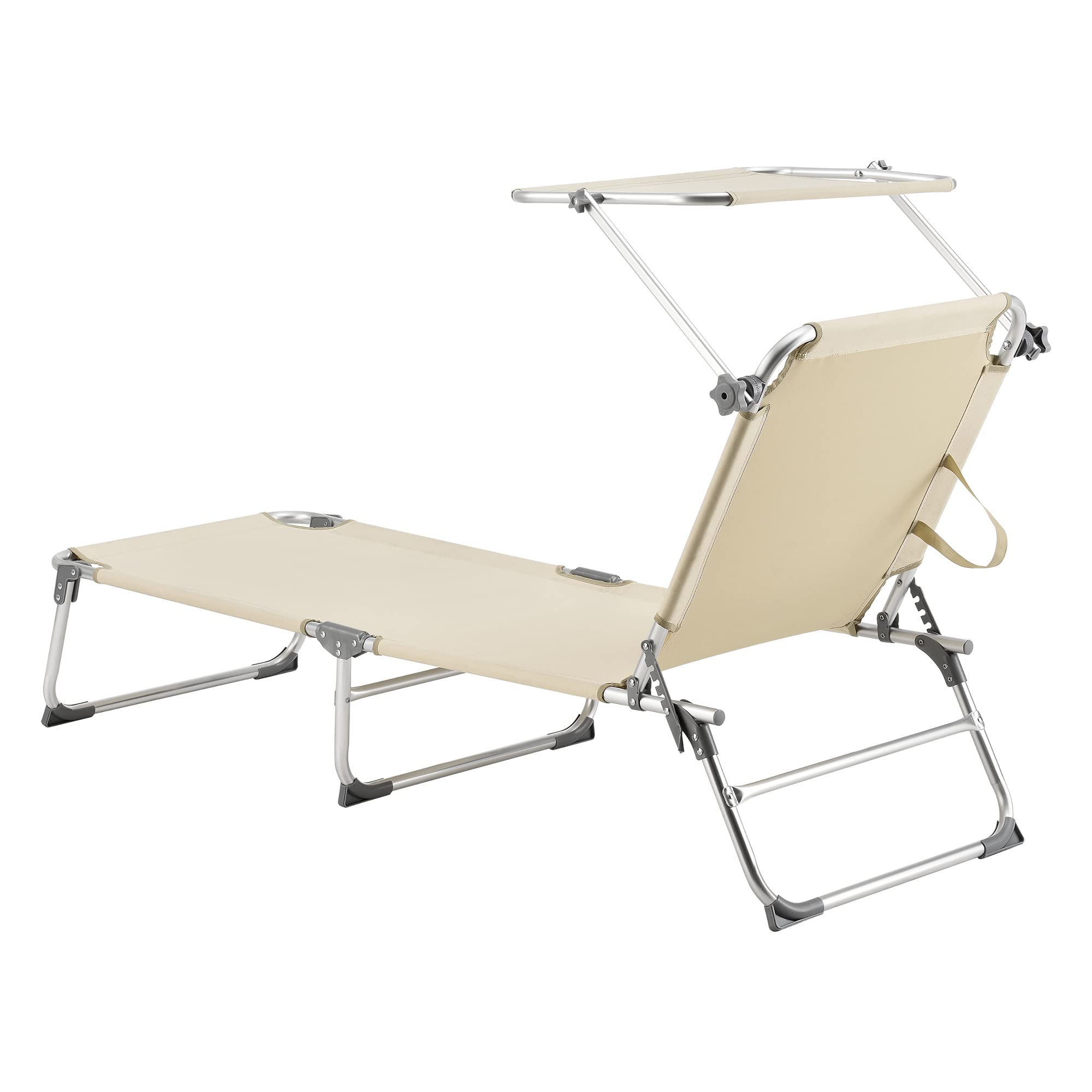 [en.casa] Lettino Prendisole Portatile con Tettuccio Parasole Regolabile Schienale Reclinabile in 4 Posizioni Sdraio Pieghevole con Tracolla Carico Max.115 kg - Beige