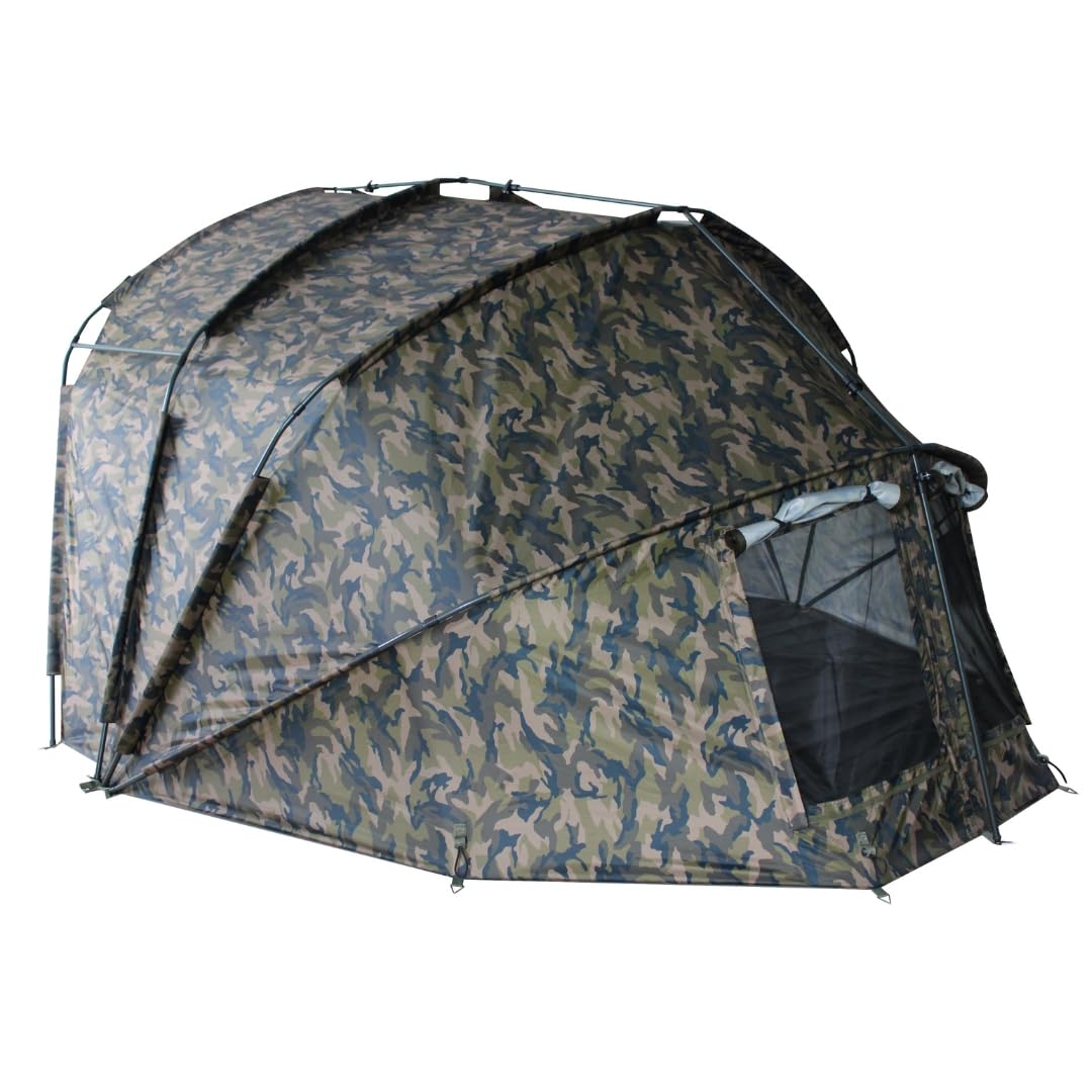 MK Angelsport „Fort Knox 2.0 – Camou“ 1-2 Personen Dome, Innenraumhöhe 165cm, Angelzelt, Karpfenzelt, Ultraleichter Aluframe, Zelt inkl. Gummihammer, Anglerzelt UVM. 3