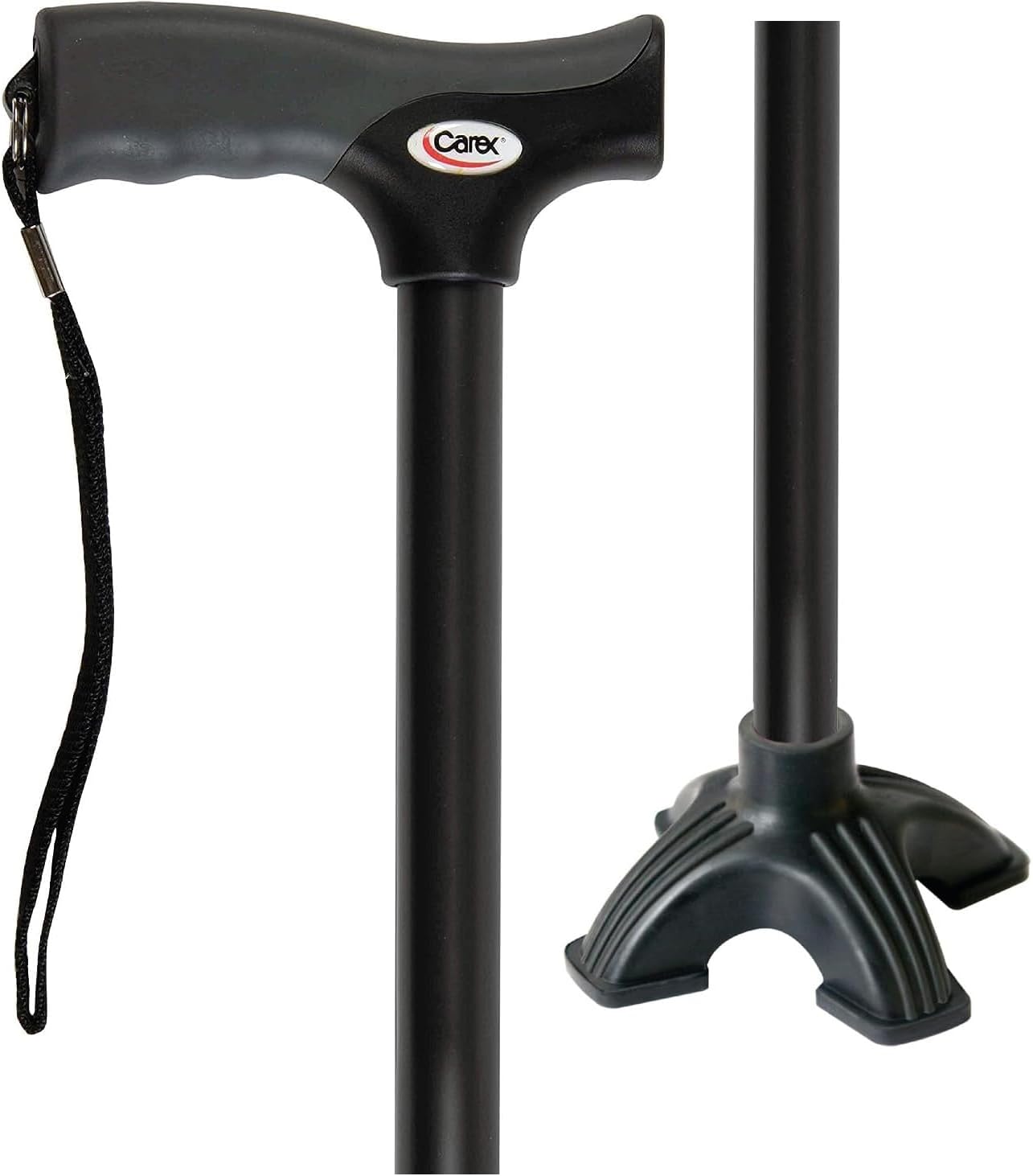 Carex Soft Grip Walking Cane with Pivot Cane Tip, Black - Height Adjustable Cane with Wrist Strap - Latex Free Soft Cushion Handle, Black Cane, Walking Cane for Women and Walking Cane for Men