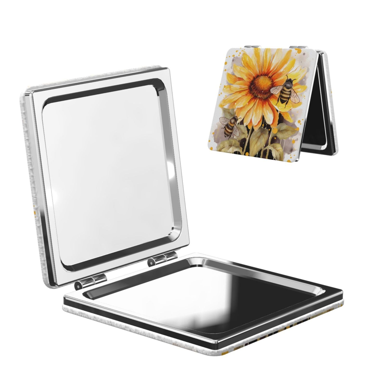 DWVTSLH Blackboard Bees Sunflowers Compact Mirror for Purse, Double-Sided 2X/1X Magnifying Mirror for Women Men, Travel Makeup Mirror for Handbag, Handheld Vanity Mirror for Gift