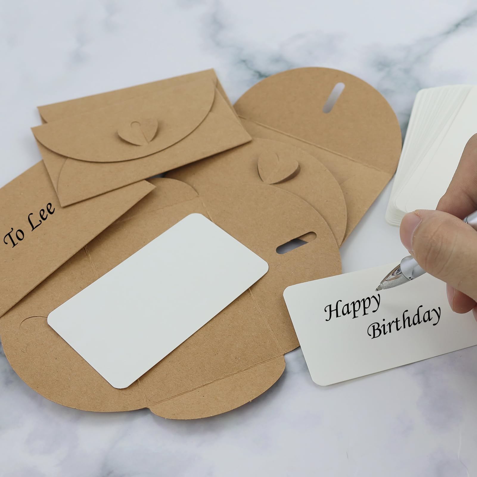 110 Kraft Paper Small Envelopes with 110 Blank Cards, Mini Envelope with Heart Closure for Gift Cards DIY-Graffiti, Mini Gift - Image 4