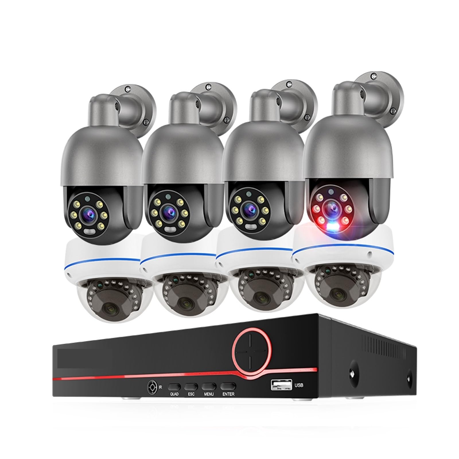 Système de caméra de sécurité CCTV PoE 8CH 5MP, dôme PTZ, Audio(None,8CH NVR 8 Camera)