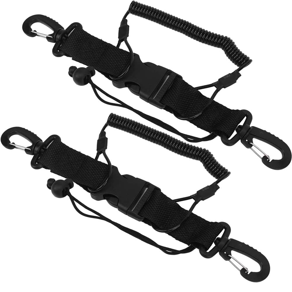 PAIKIUU Scuba Diving Lanyard with Scuba Diving Clips, 2 Pack Diving Hand Straps Diving Spiral Cable Retractable Spring Cord Diving Accessories with Carabiner Quick Release Buckle for Cameras and Dive