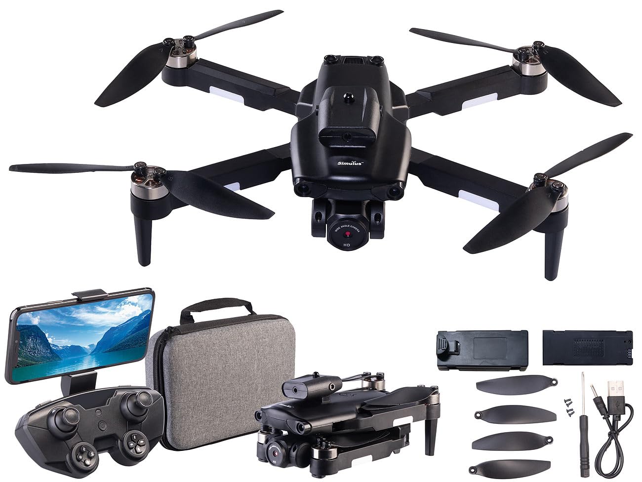 Simulus Quadrocopter: Faltbare RC-WLAN-Drohne mit HD-Kamera und Hindernisvermeidung (Drohne Quadrocopter, Faltbare Quadcopter, LED)