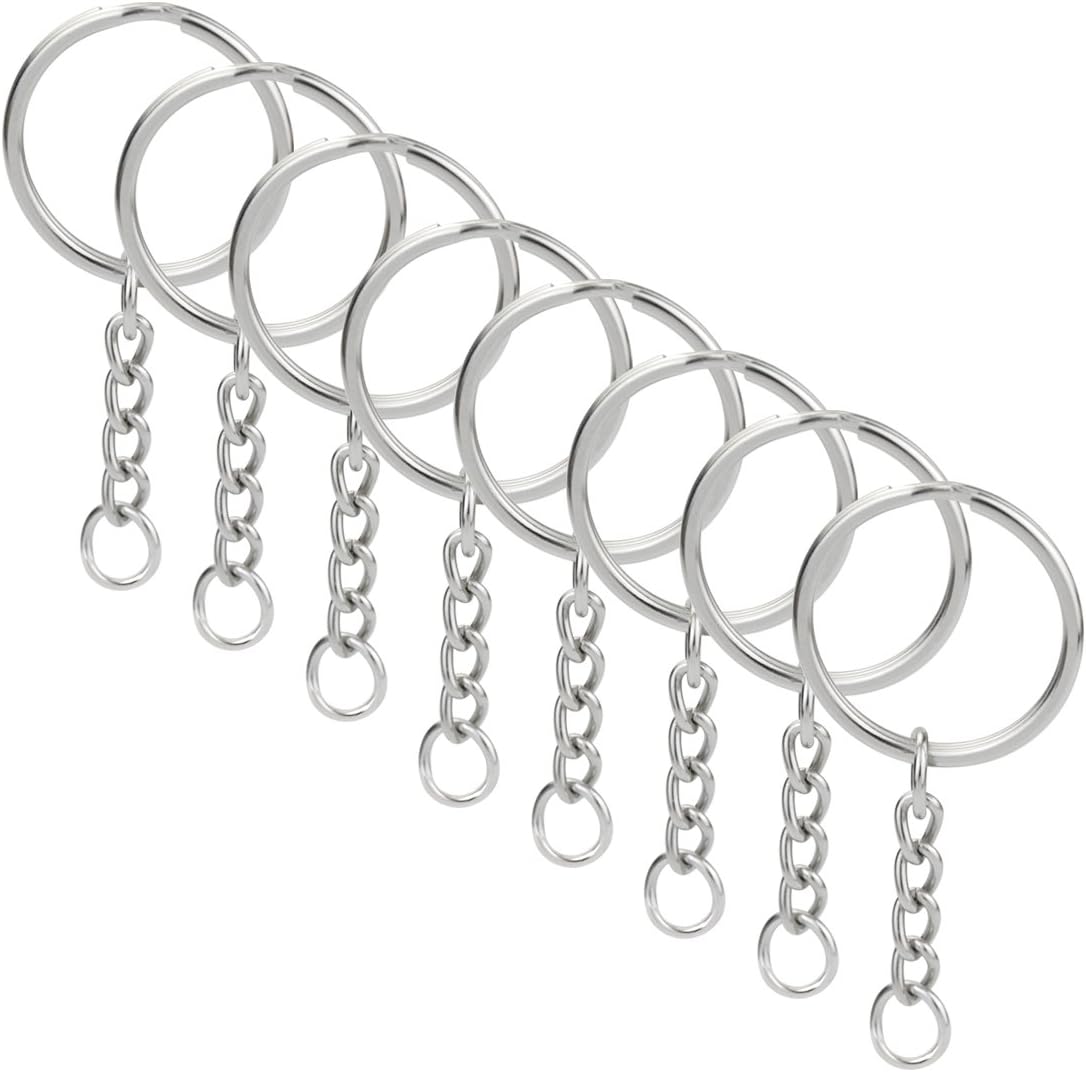 100pcs Split Key Ring with Chain, Lystaii Nickel Plated Split Key Ring Silver Color Metal Split Keychain Ring Parts with 1inch /25mm Open Jump Ring and Connector