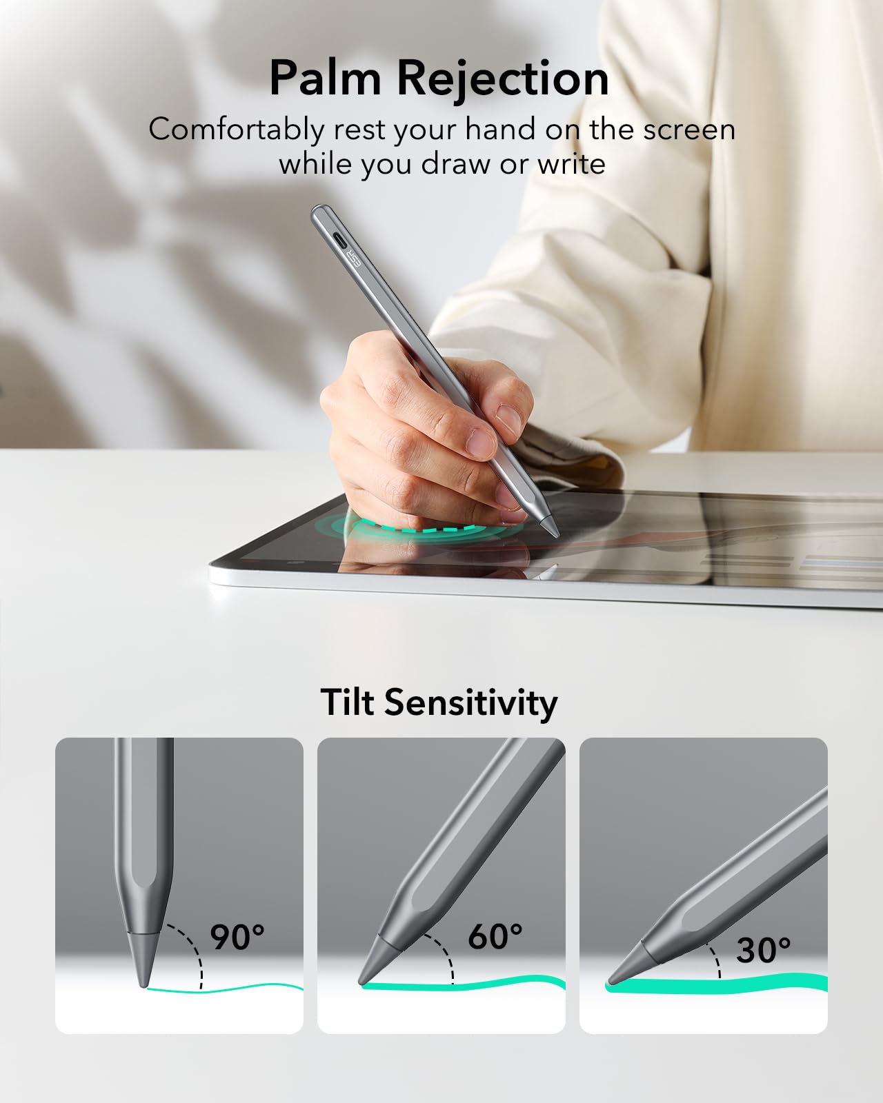 ESR Magnetic Wireless Charging iPad Pencil, 2nd Generation Stylus Pen for iPad, Digital Pencil Pro for ipad 11/10th,iPad Pro 12.9" / 11"(4th/3rd/2nd/1st), iPad Air 5/4, Silver