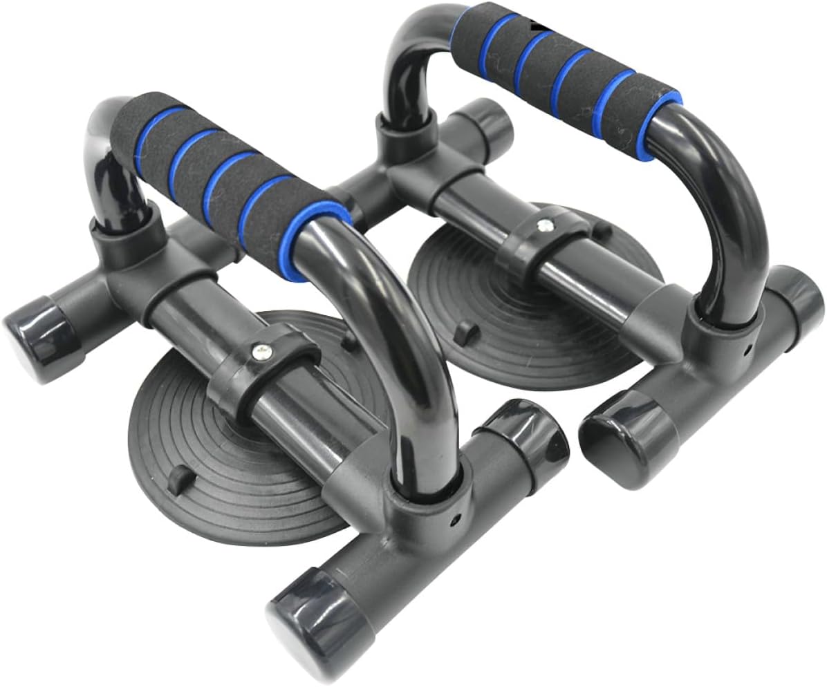 H-type Push up Bars with Suction Cups and Cotton Grip Covers, Blue, Body Building Strength Training Equipment for Home Gym and Full Body Workouts