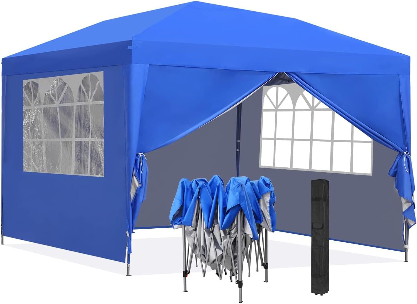GDY Pop Up Canopy Tent, Outdoor Gazebos, 10 x 10 Canopy with 4 Sidewalls, Easy Set up, for Events, Parties, Camping, Garden, Blue.
