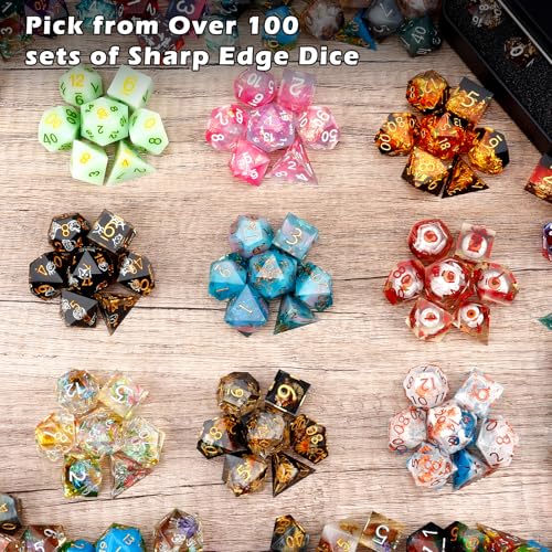 PJOY Mystery DND Dice Set Random Color Sharp Edge Resin DND Dice Set D&D Polyhedral Dice with Dice Case for Role Playing Dice Games as Dungeons and Dragons